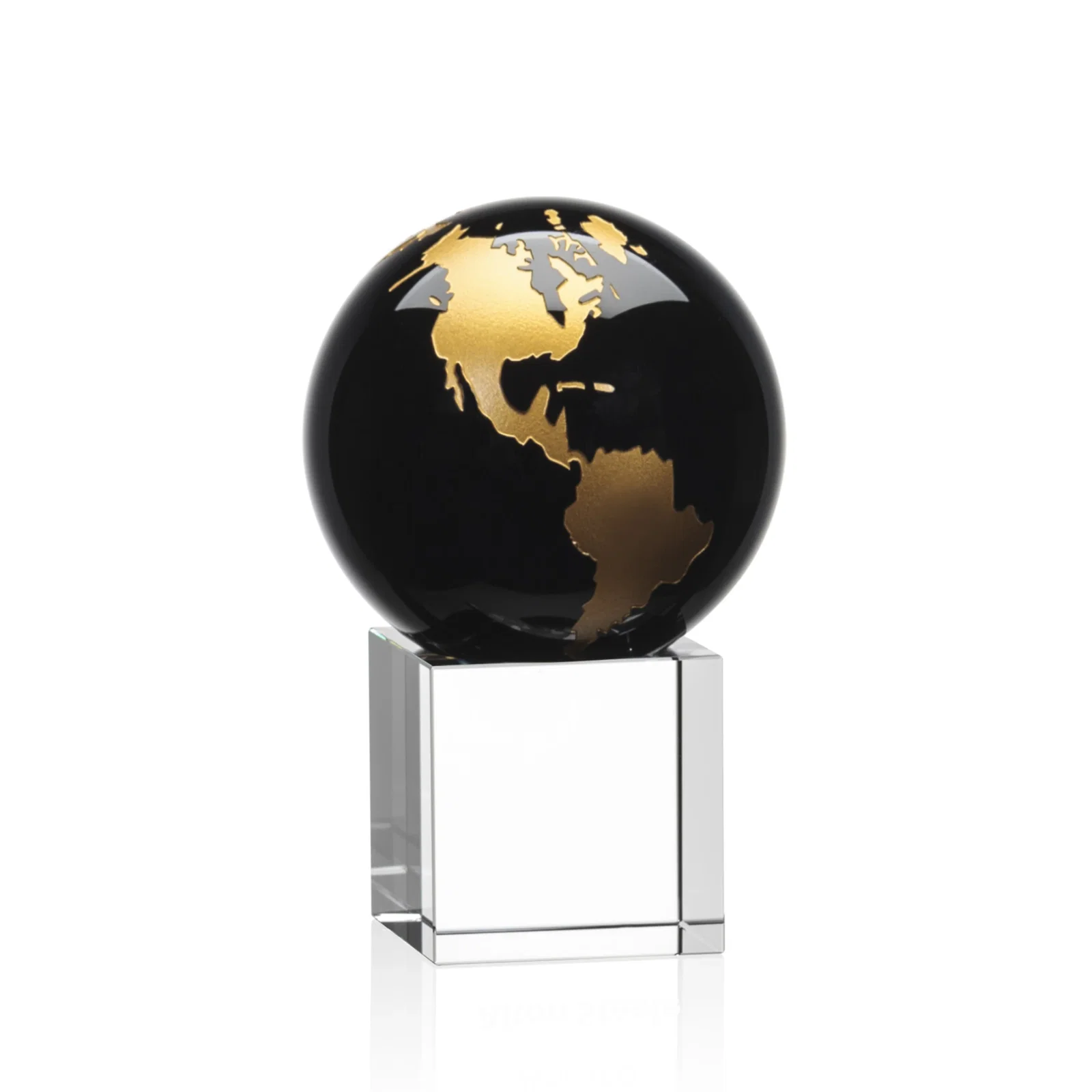 Promotional Color-Filled Continent Crystal Globe Award on Optical Cube for corporate award ceremonies