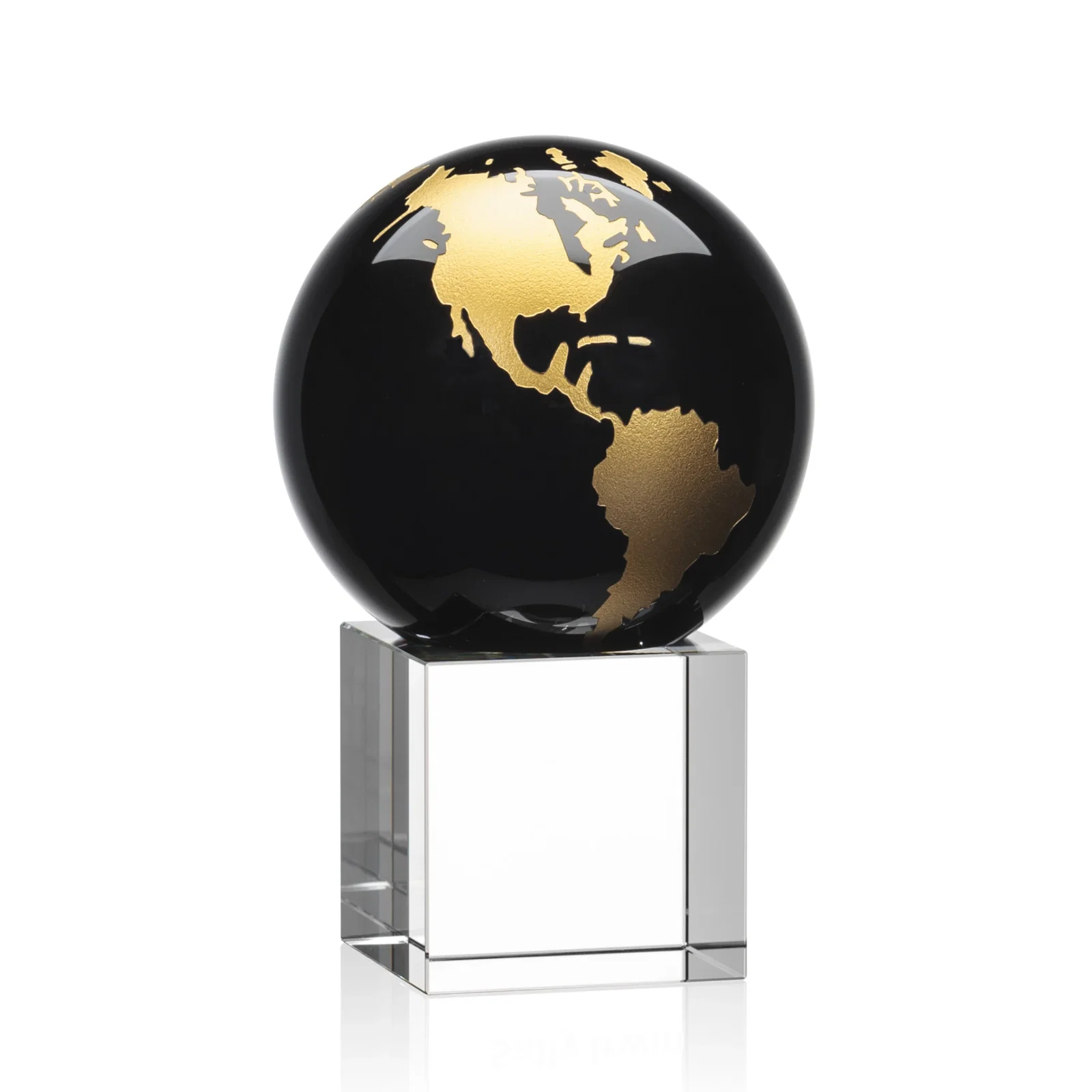 Promotional Color-Filled Continent Crystal Globe Award on Optical Cube for service anniversary gifts