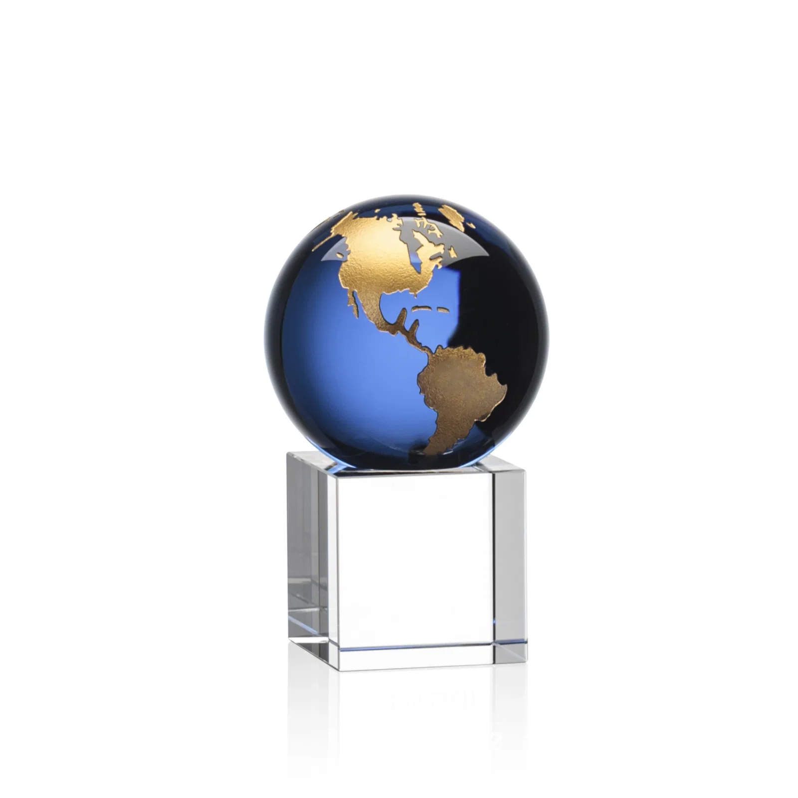 Promotional Color-Filled Continent Crystal Globe Award on Optical Cube for sales achievement awards
