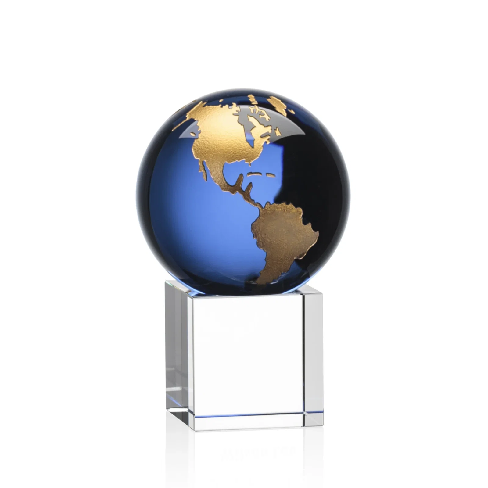 Promotional Color-Filled Continent Crystal Globe Award on Optical Cube for retirement presentations