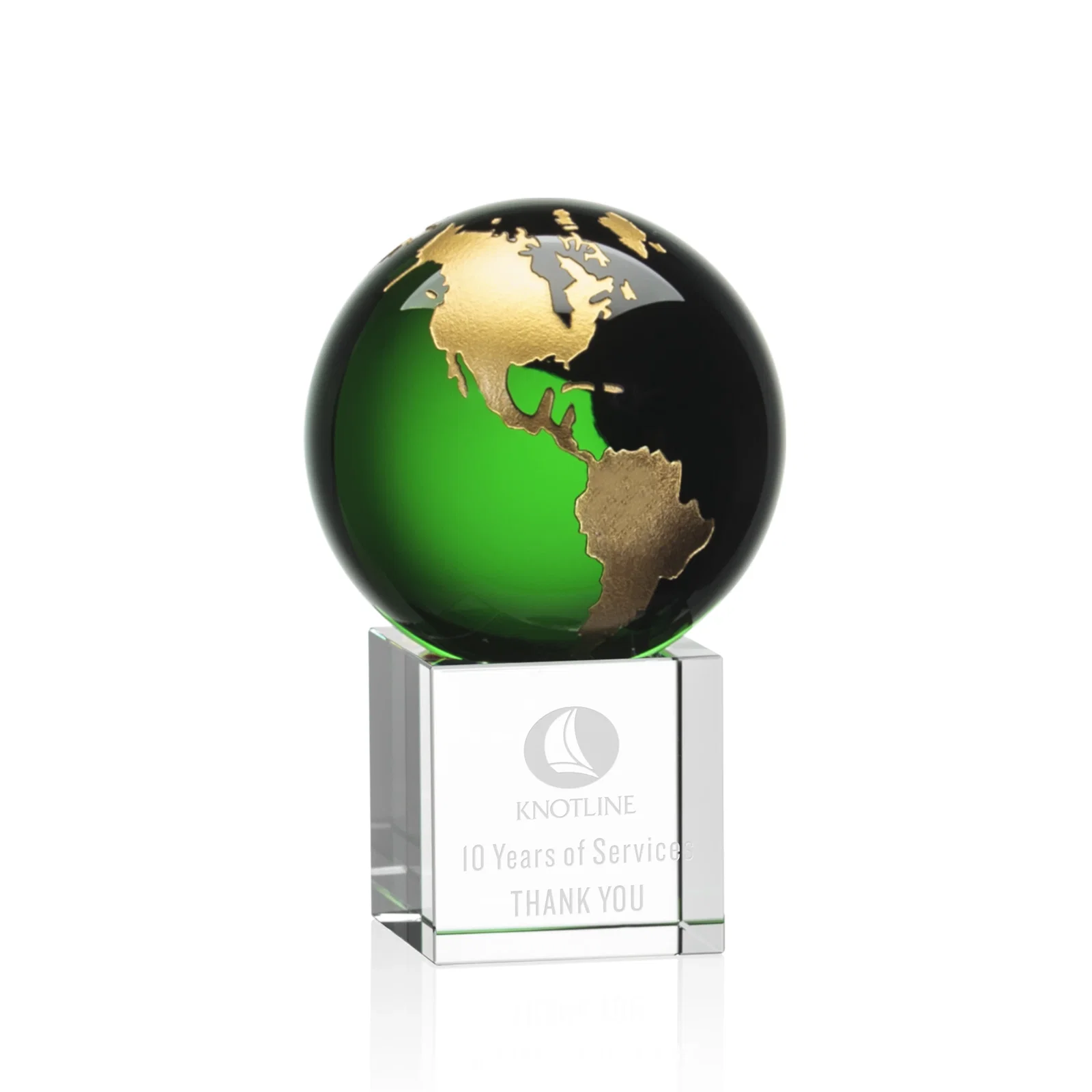 Custom Color-Filled Continent Crystal Globe Award on Optical Cube for service anniversary gifts