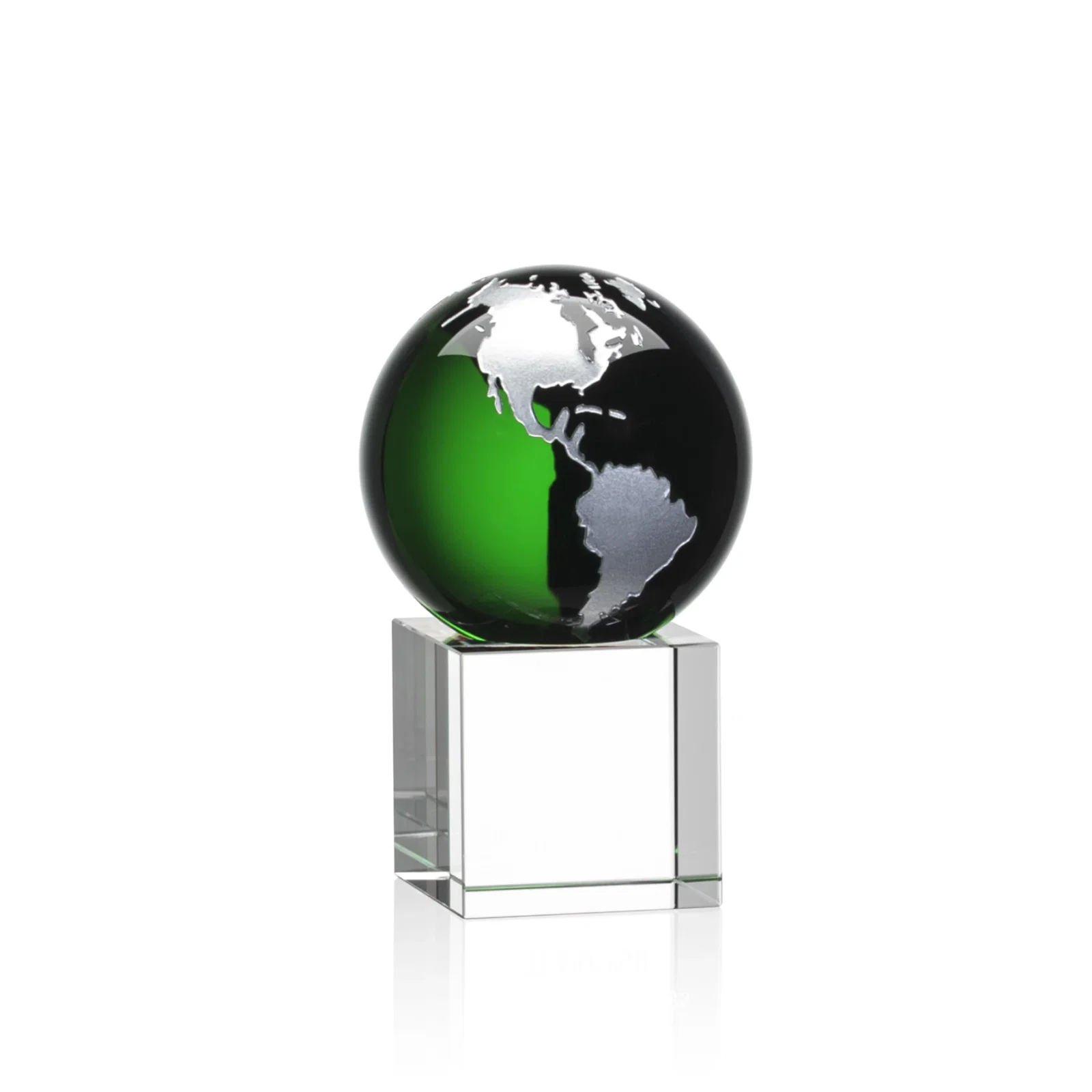 Promotional Color-Filled Continent Crystal Globe Award on Optical Cube for donor appreciation