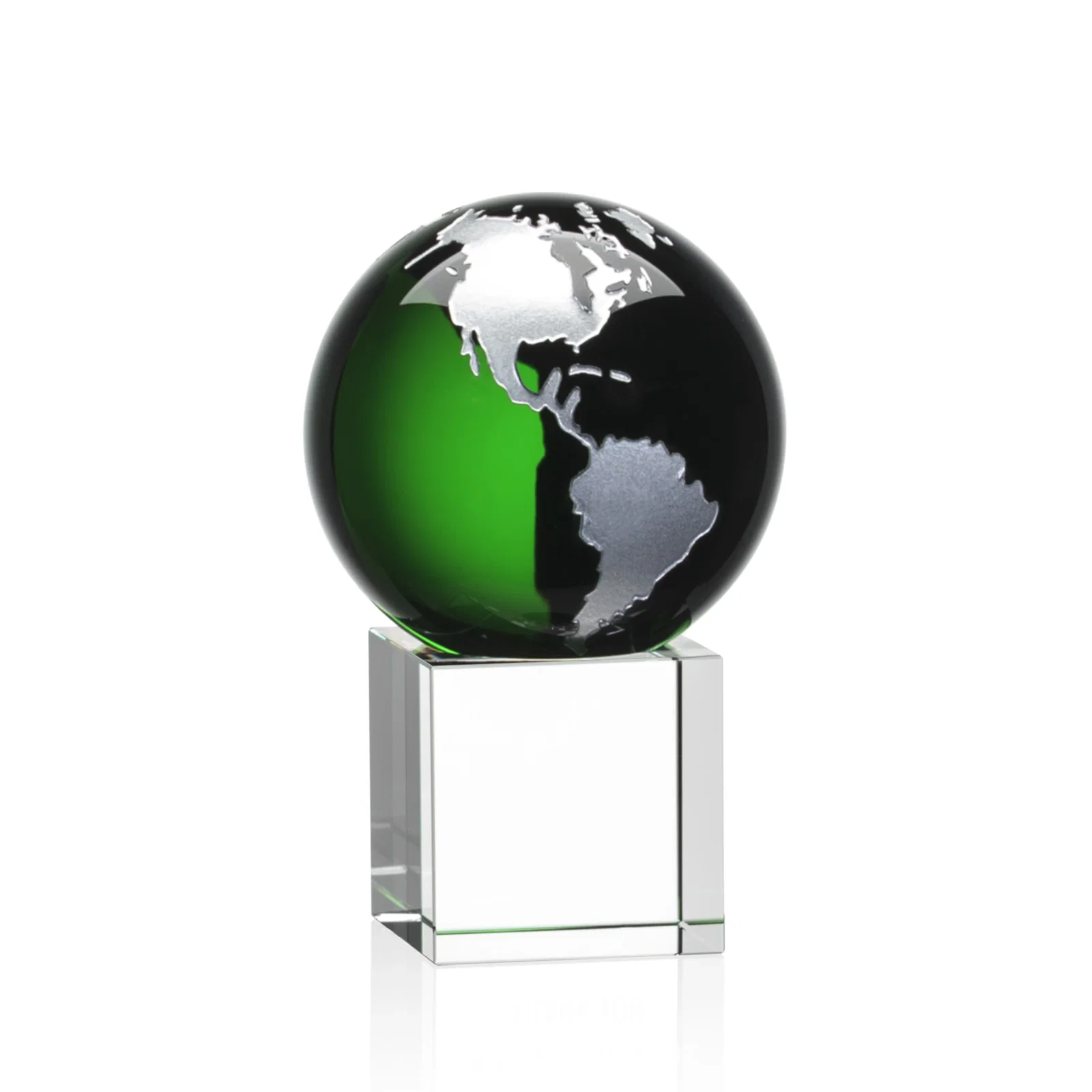 Promotional Color-Filled Continent Crystal Globe Award on Optical Cube for graduation ceremonies