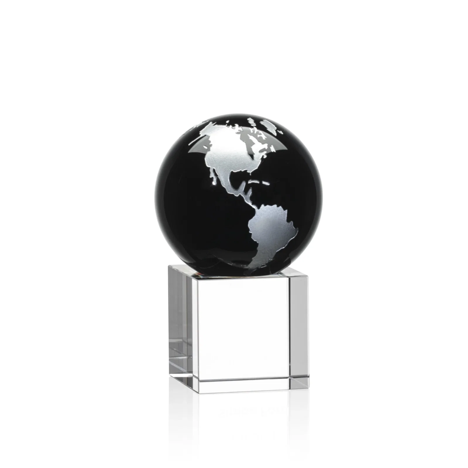 Promotional Color-Filled Continent Crystal Globe Award on Optical Cube for volunteer appreciation