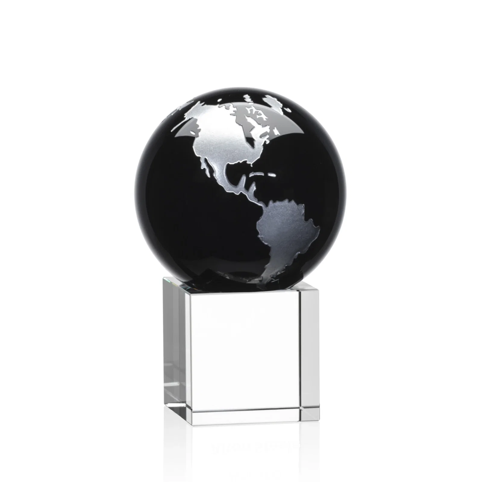 Promotional Color-Filled Continent Crystal Globe Award on Optical Cube for dealer and partner awards