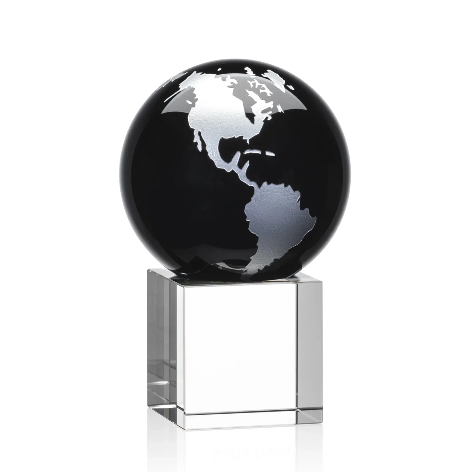 Promotional Color-Filled Continent Crystal Globe Award on Optical Cube for company anniversary events