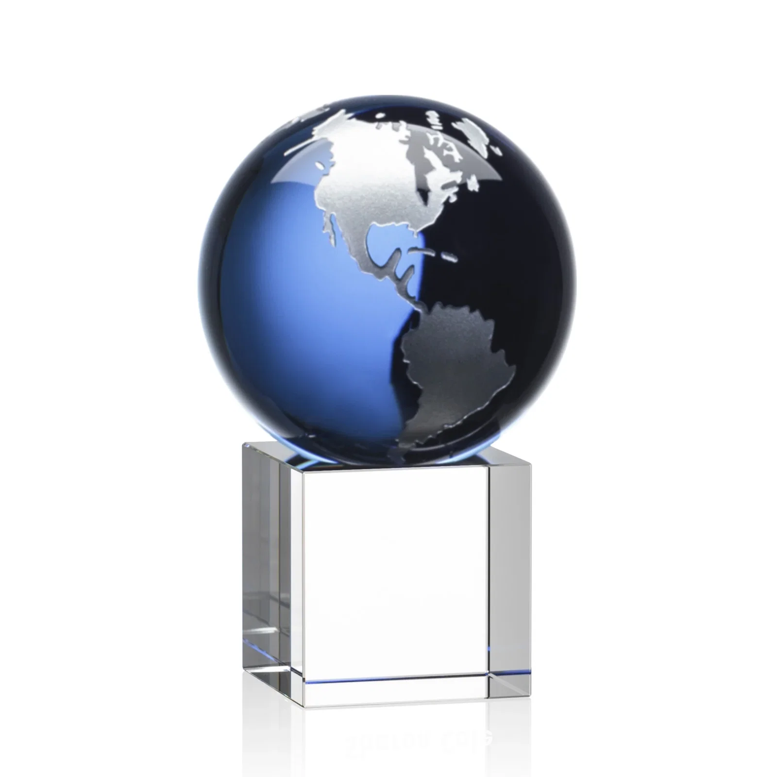 Branded Color-Filled Continent Crystal Globe Award on Optical Cube for service anniversary gifts