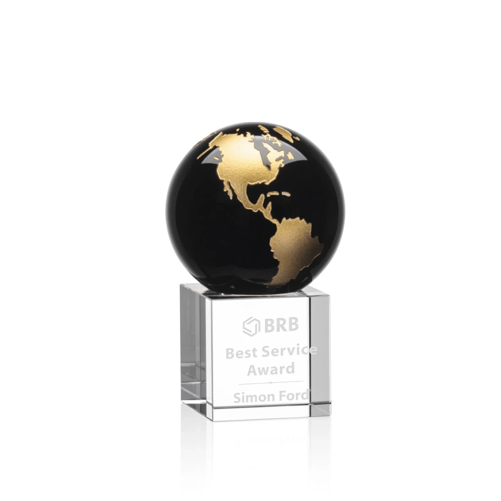 Custom Color-Filled Continent Crystal Globe Award on Optical Cube for team milestone celebrations