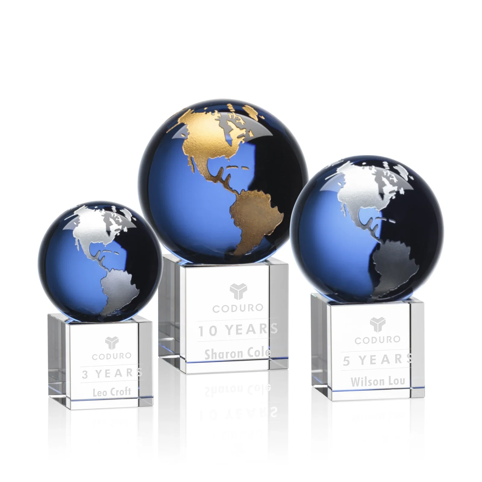 Custom Color-Filled Continent Crystal Globe Award on Optical Cube for safety achievement programs