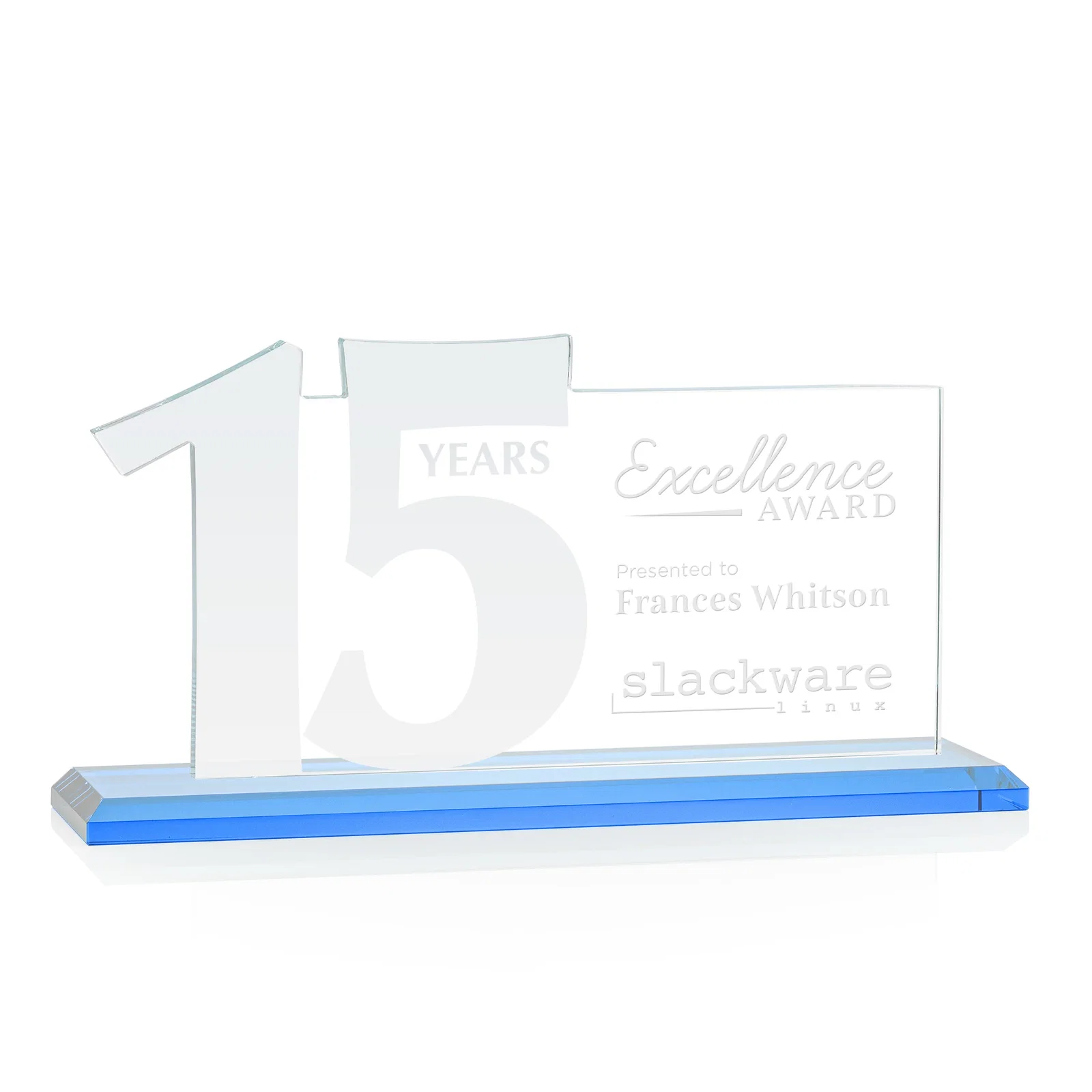 Custom Starfire Crystal Years of Service Award with a Sculpted Number, awards for volunteer appreciation