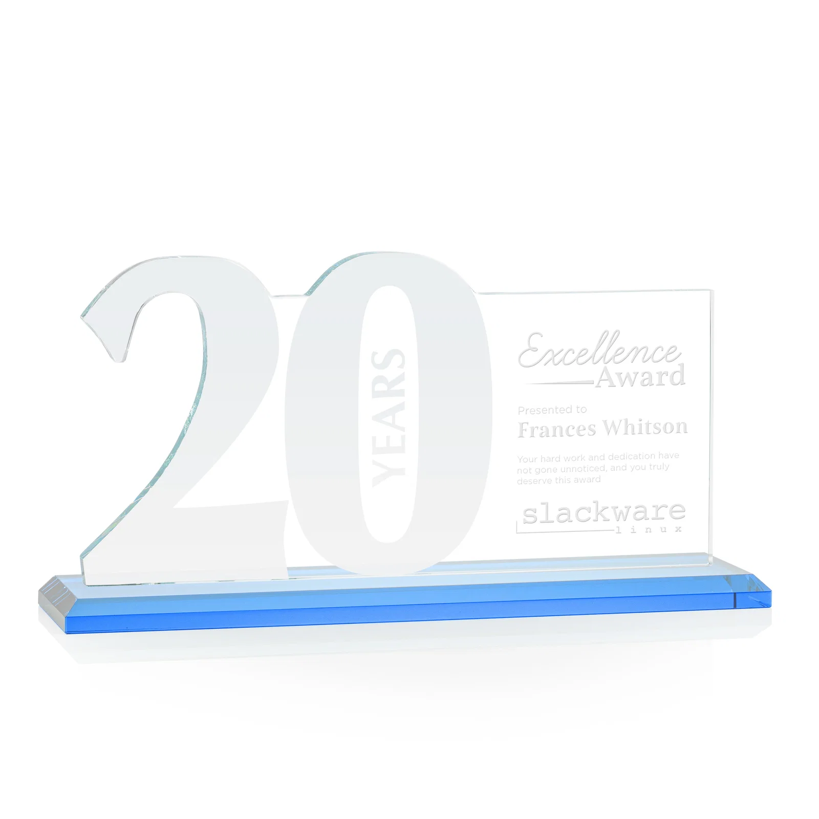 Custom Starfire Crystal Years of Service Award with a Sculpted Number, awards for dealer and partner awards