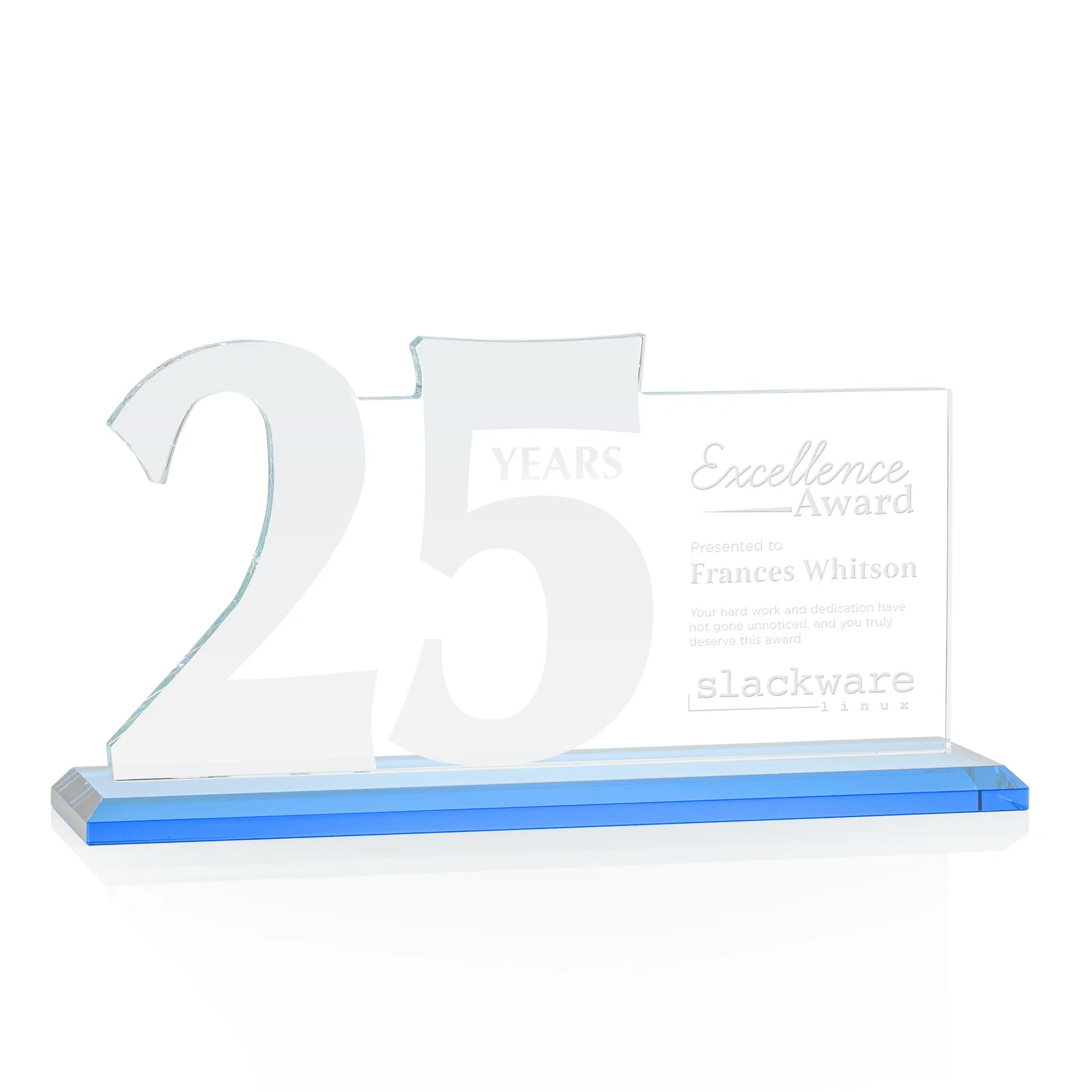 Custom Starfire Crystal Years of Service Award with a Sculpted Number, awards for company anniversary events