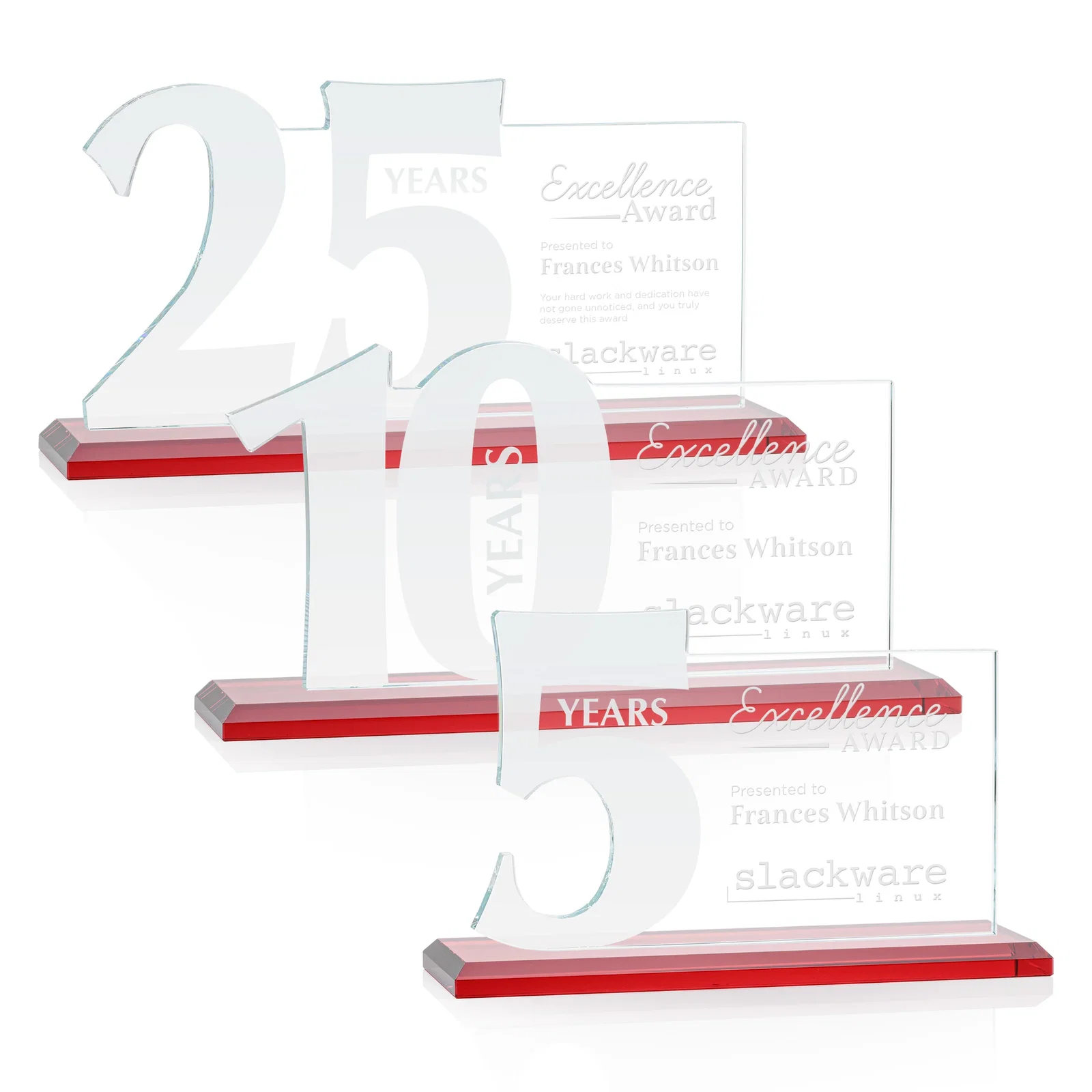 Personalized Starfire Crystal Years of Service Award with a Sculpted Number, awards for employee recognition