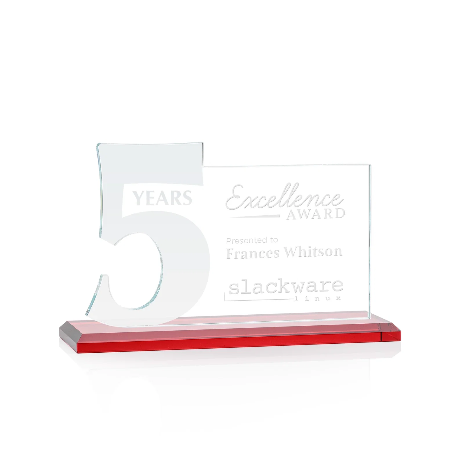 Personalized Starfire Crystal Years of Service Award with a Sculpted Number, awards for corporate award ceremonies