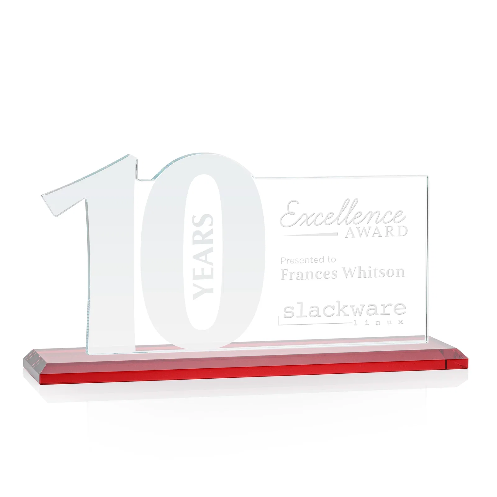 Personalized Starfire Crystal Years of Service Award with a Sculpted Number, awards for service anniversary gifts
