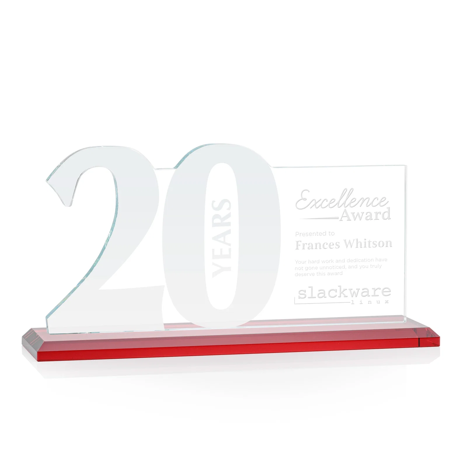 Personalized Starfire Crystal Years of Service Award with a Sculpted Number, awards for retirement presentations
