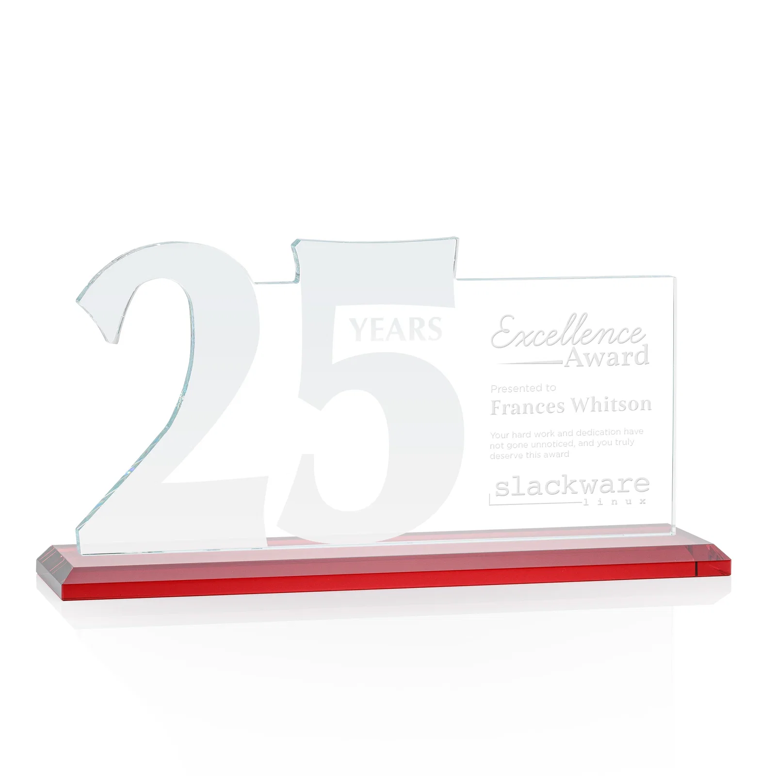 Personalized Starfire Crystal Years of Service Award with a Sculpted Number, awards for team milestone celebrations