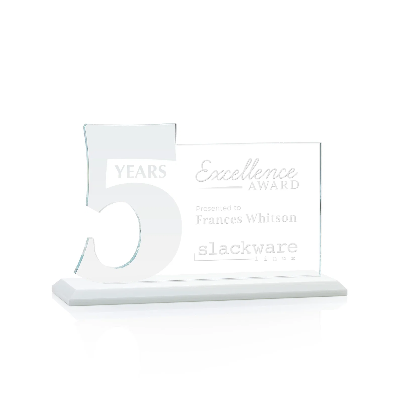 Custom Starfire Crystal Years of Service Award with a Sculpted Number, awards for corporate award ceremonies