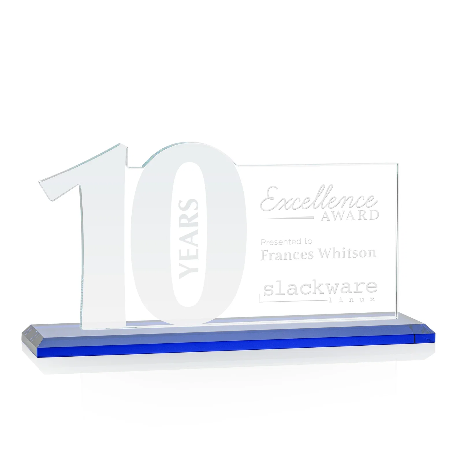 Personalized Starfire Crystal Years of Service Award with a Sculpted Number, awards for safety achievement programs