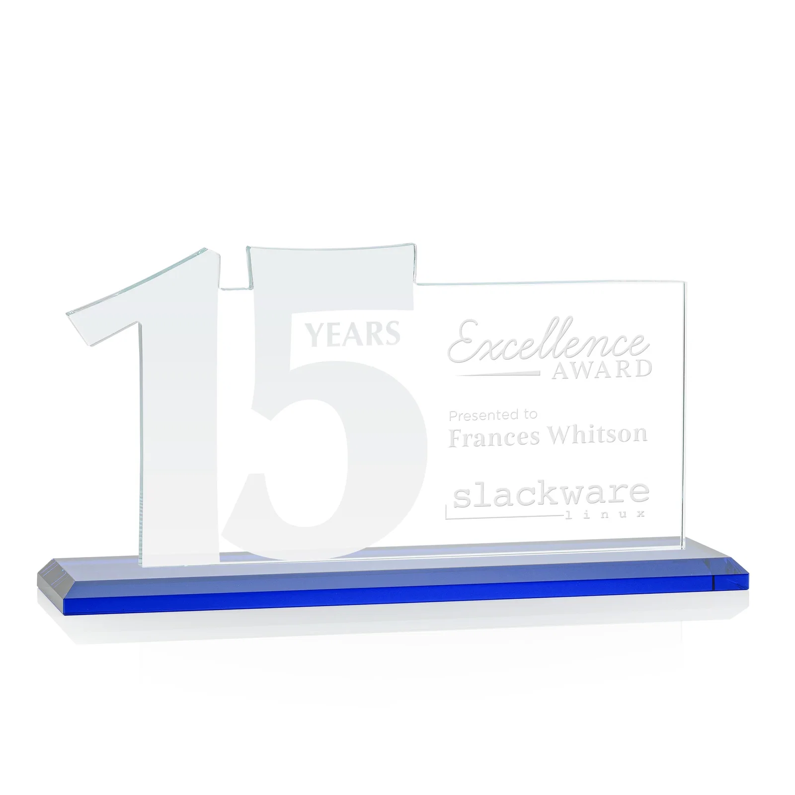 Personalized Starfire Crystal Years of Service Award with a Sculpted Number, awards for volunteer appreciation