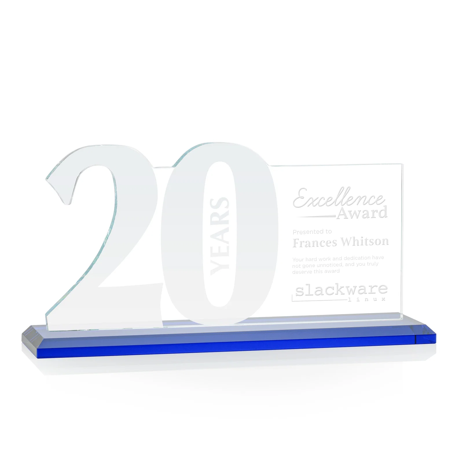 Personalized Starfire Crystal Years of Service Award with a Sculpted Number, awards for dealer and partner awards