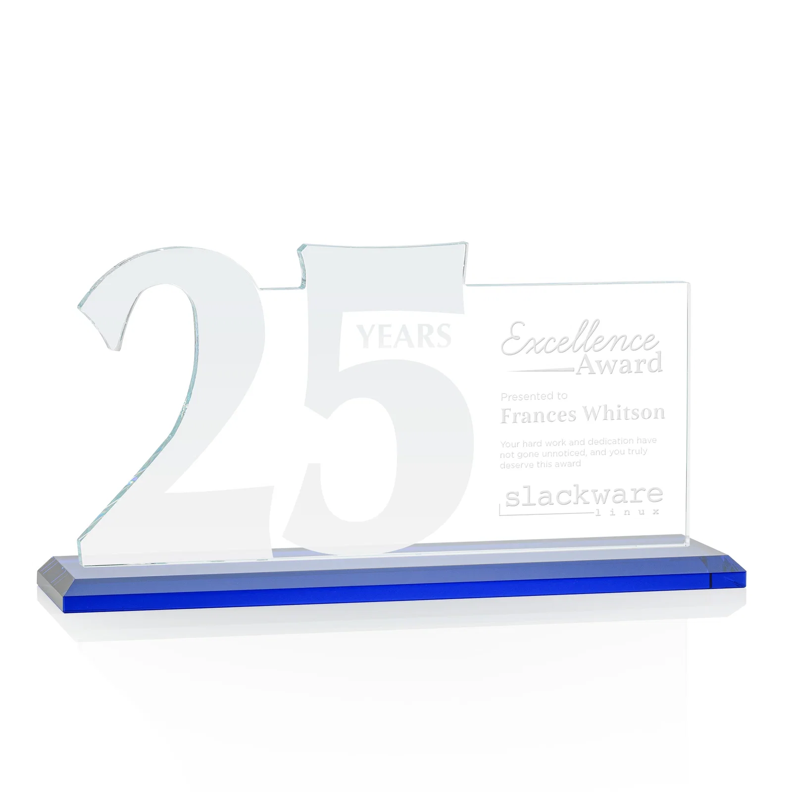 Personalized Starfire Crystal Years of Service Award with a Sculpted Number, awards for company anniversary events