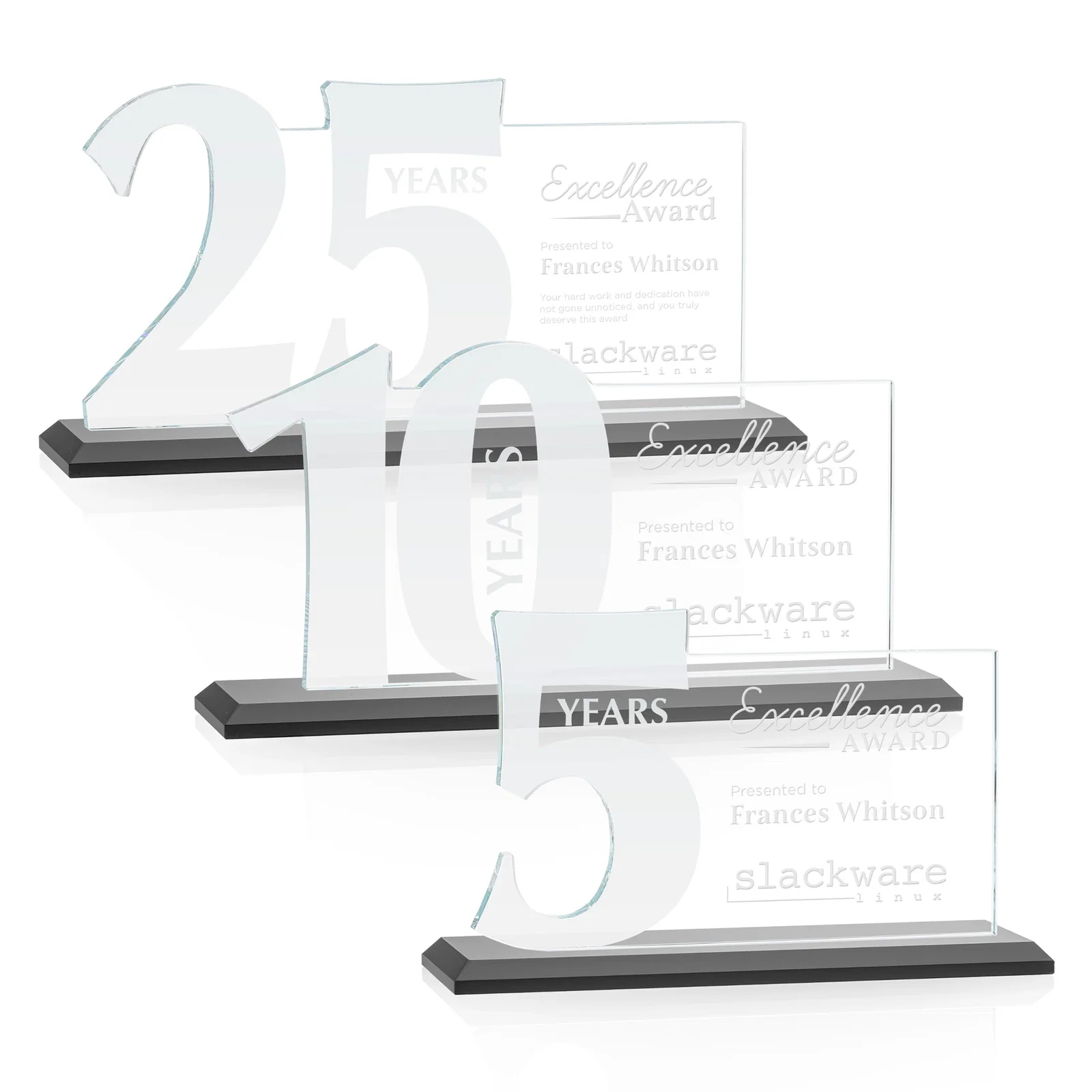 Promotional Starfire Crystal Years of Service Award with a Sculpted Number, awards for employee recognition