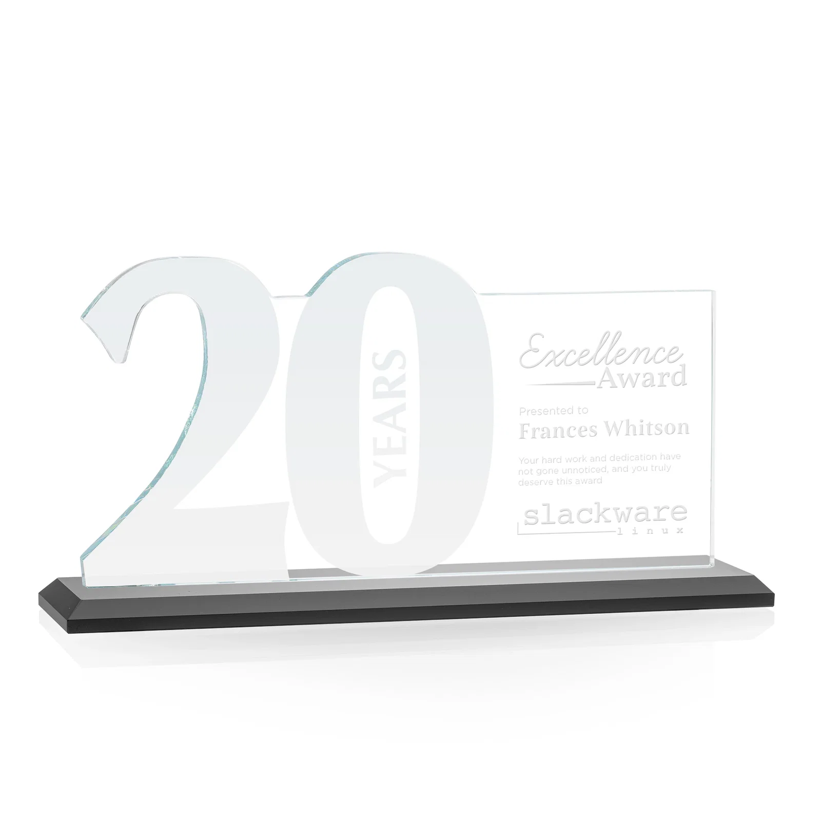 Promotional Starfire Crystal Years of Service Award with a Sculpted Number, awards for retirement presentations