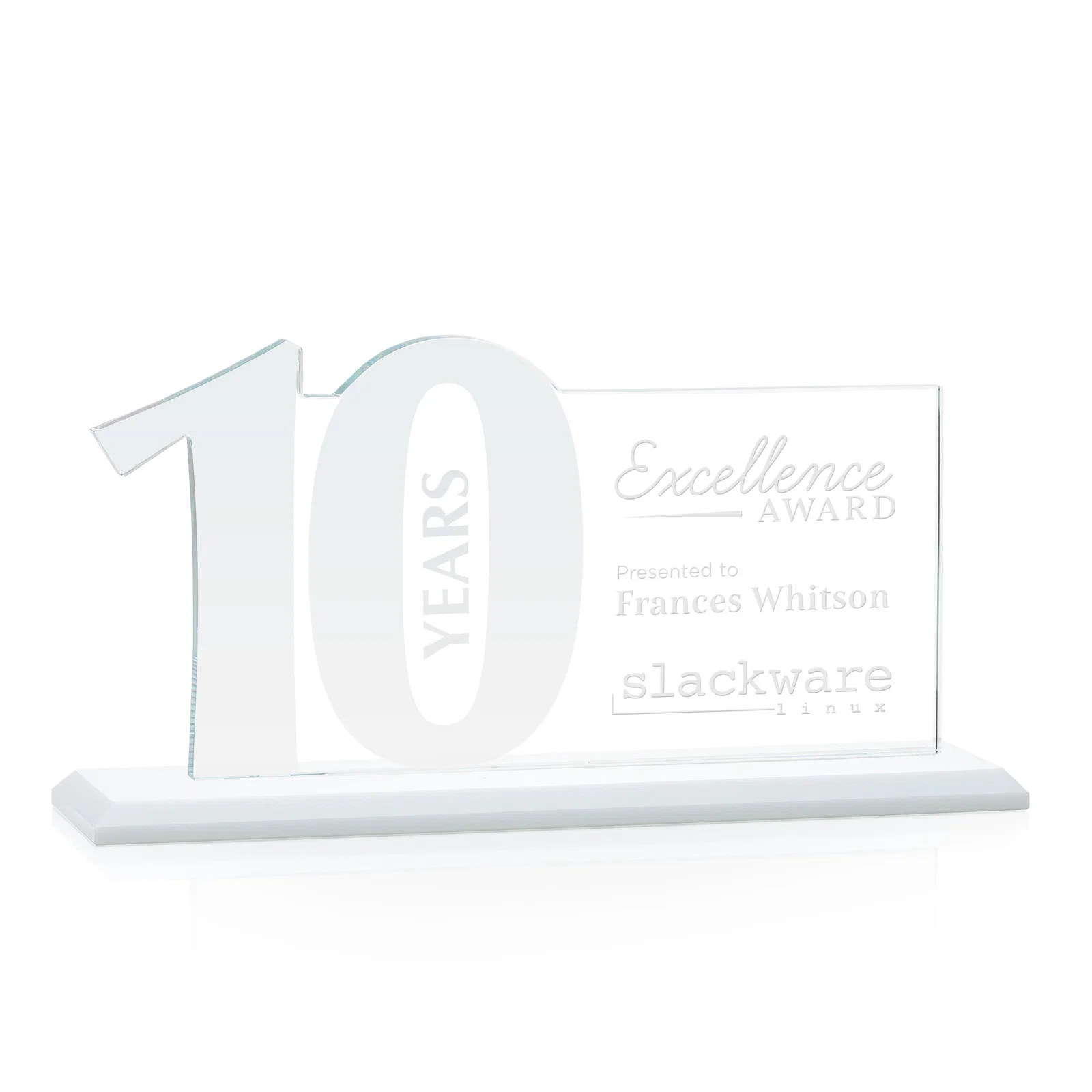 Custom Starfire Crystal Years of Service Award with a Sculpted Number, awards for service anniversary gifts