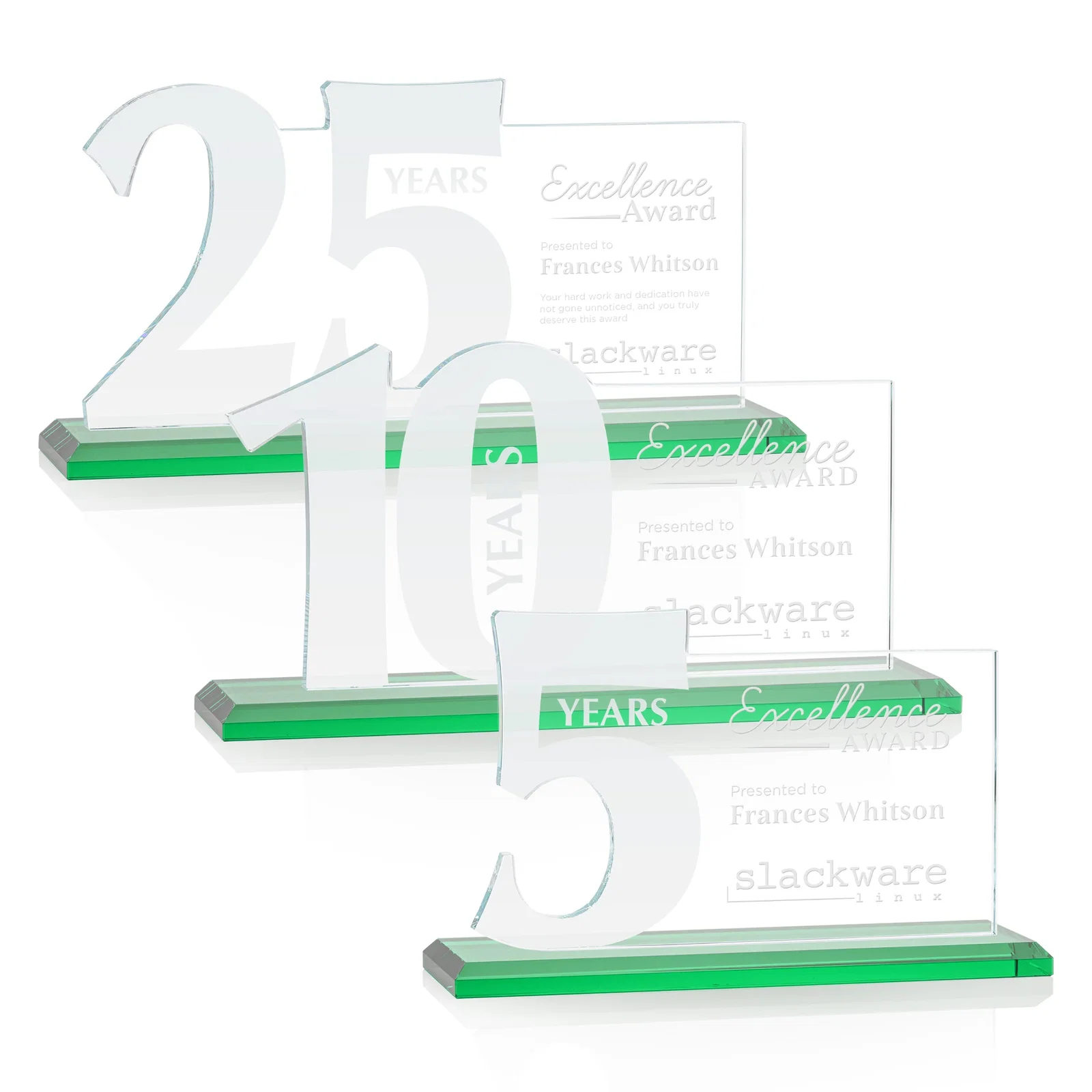 Promotional Starfire Crystal Years of Service Award with a Sculpted Number, awards for donor appreciation