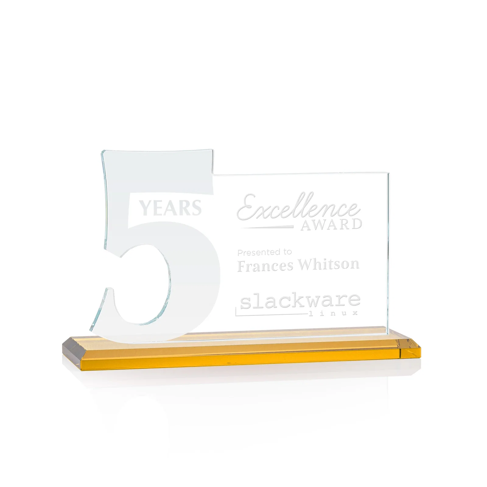 Branded Starfire Crystal Years of Service Award with a Sculpted Number, awards for corporate award ceremonies