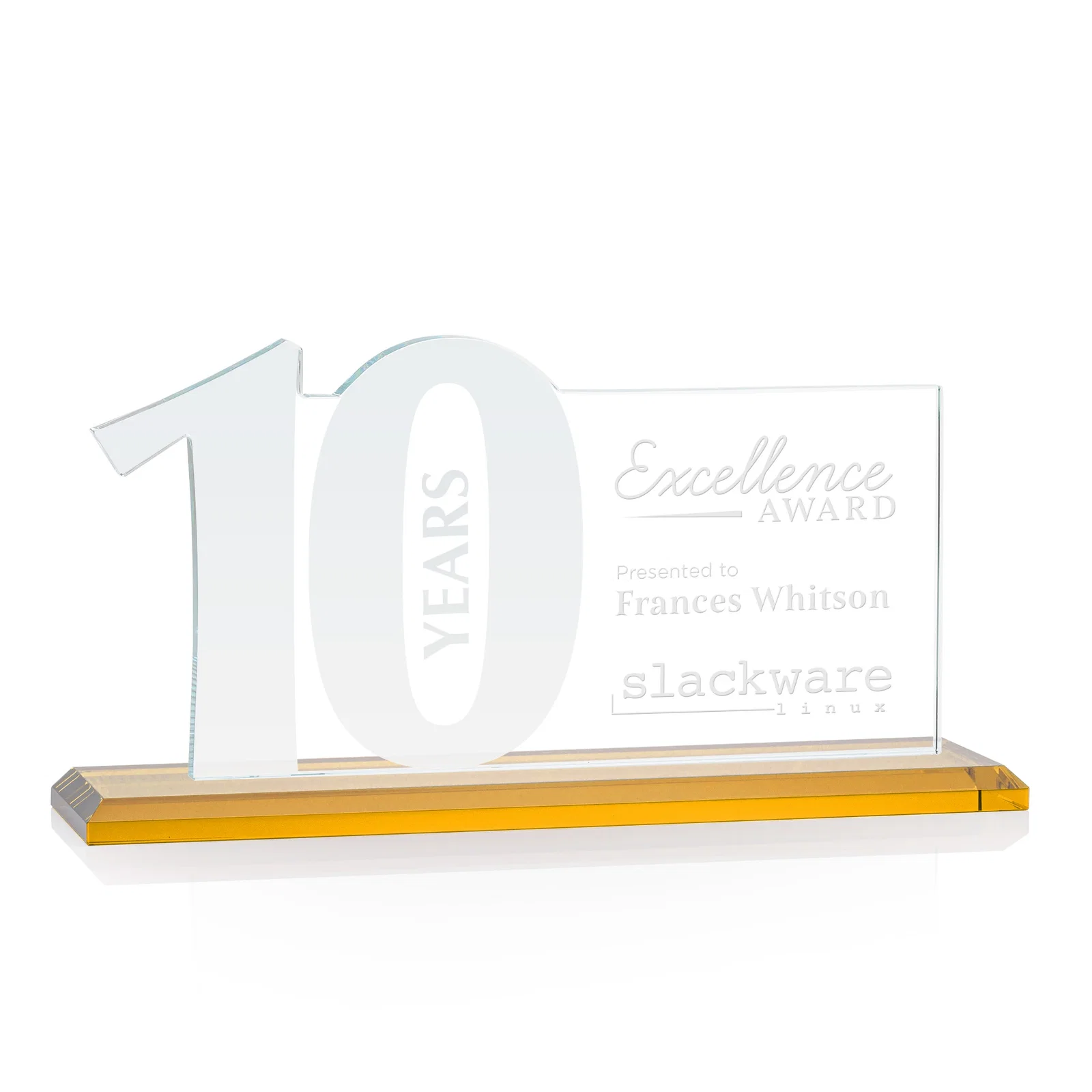 Branded Starfire Crystal Years of Service Award with a Sculpted Number, awards for service anniversary gifts