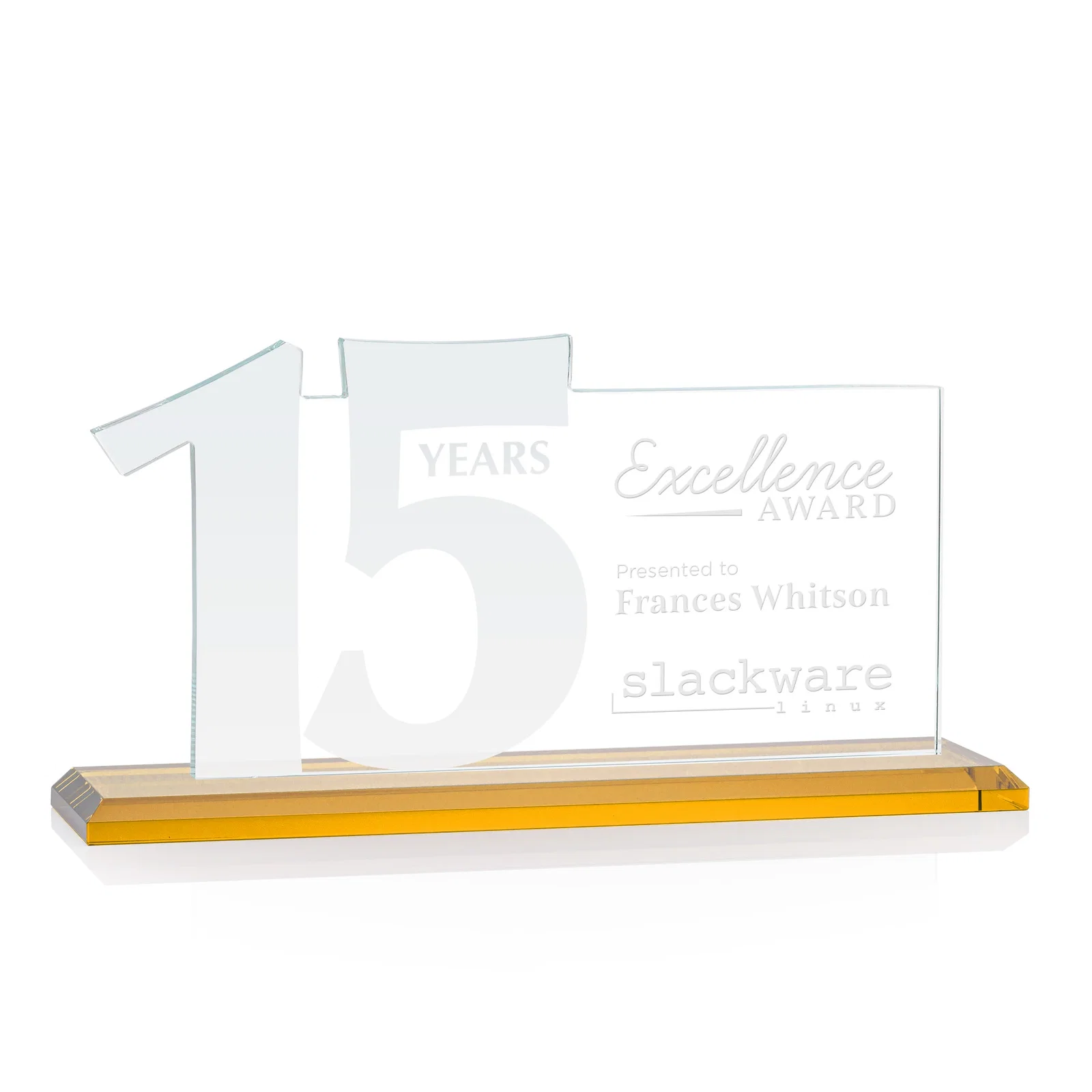 Branded Starfire Crystal Years of Service Award with a Sculpted Number, awards for sales achievement awards