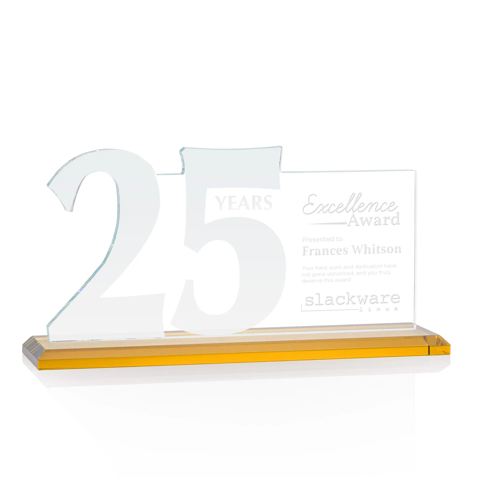 Branded Starfire Crystal Years of Service Award with a Sculpted Number, awards for team milestone celebrations