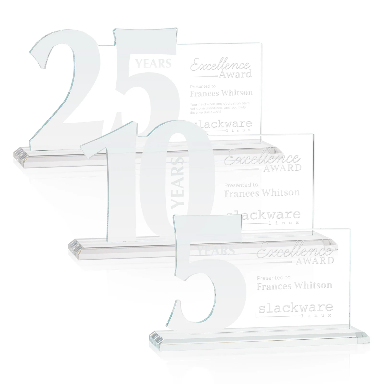 Branded Starfire Crystal Years of Service Award with a Sculpted Number, awards for donor appreciation