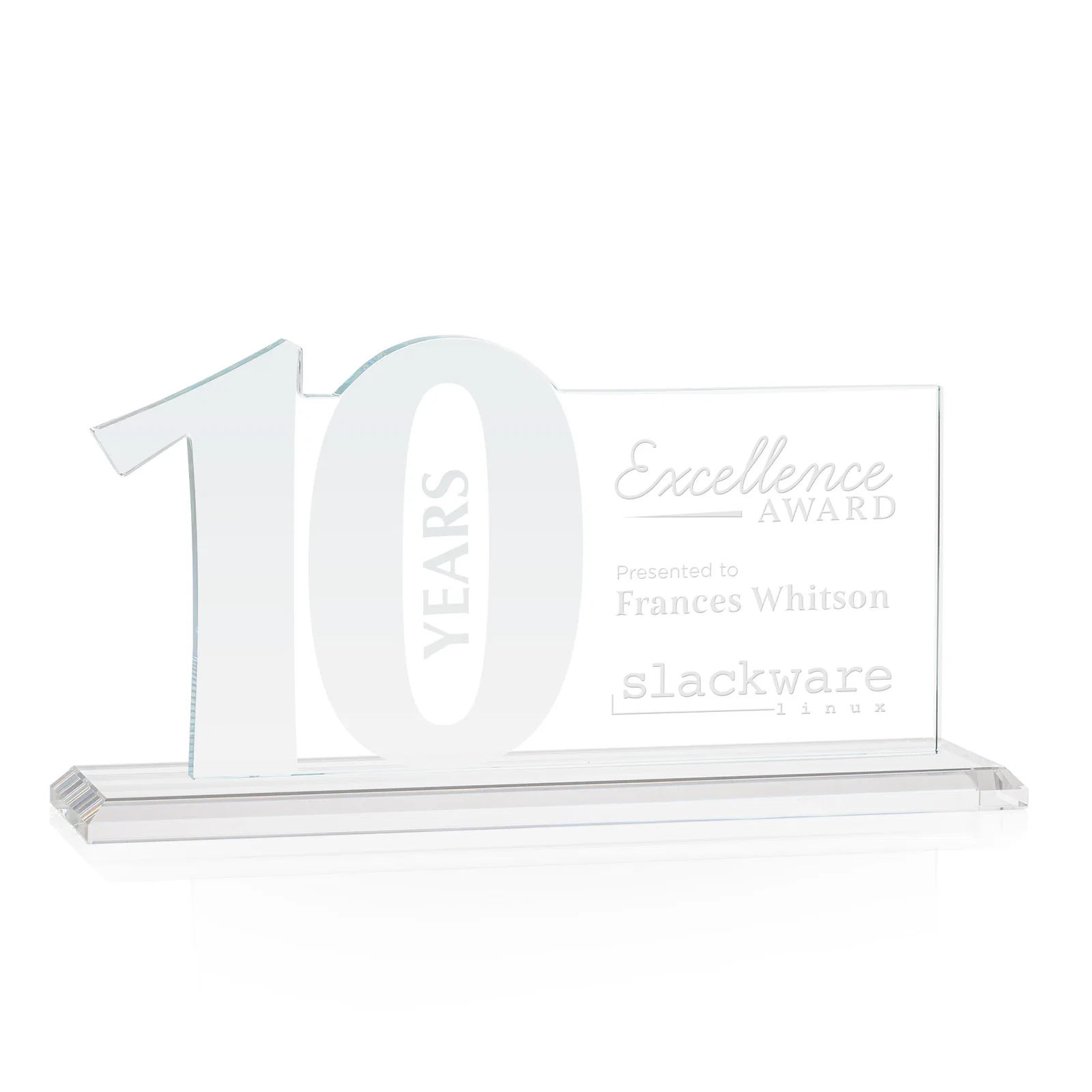 Branded Starfire Crystal Years of Service Award with a Sculpted Number, awards for safety achievement programs