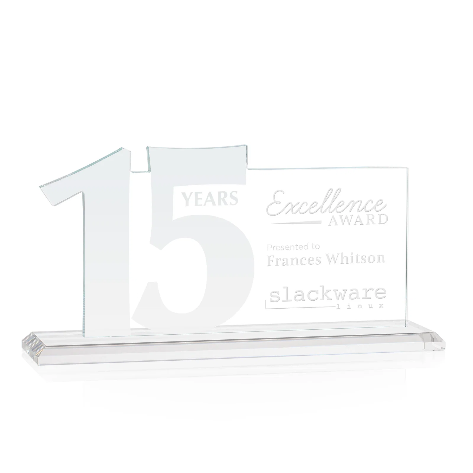 Branded Starfire Crystal Years of Service Award with a Sculpted Number, awards for volunteer appreciation