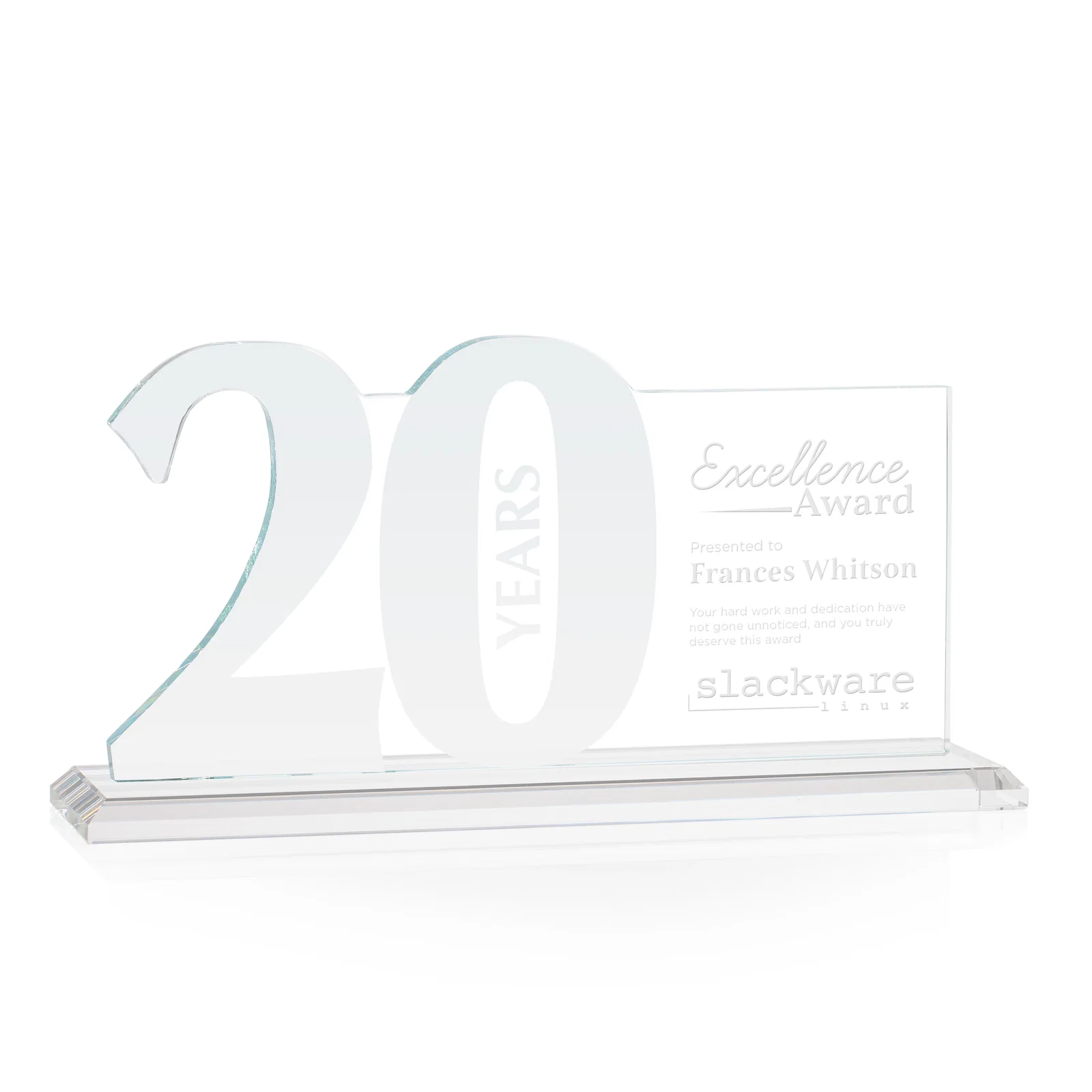 Branded Starfire Crystal Years of Service Award with a Sculpted Number, awards for dealer and partner awards