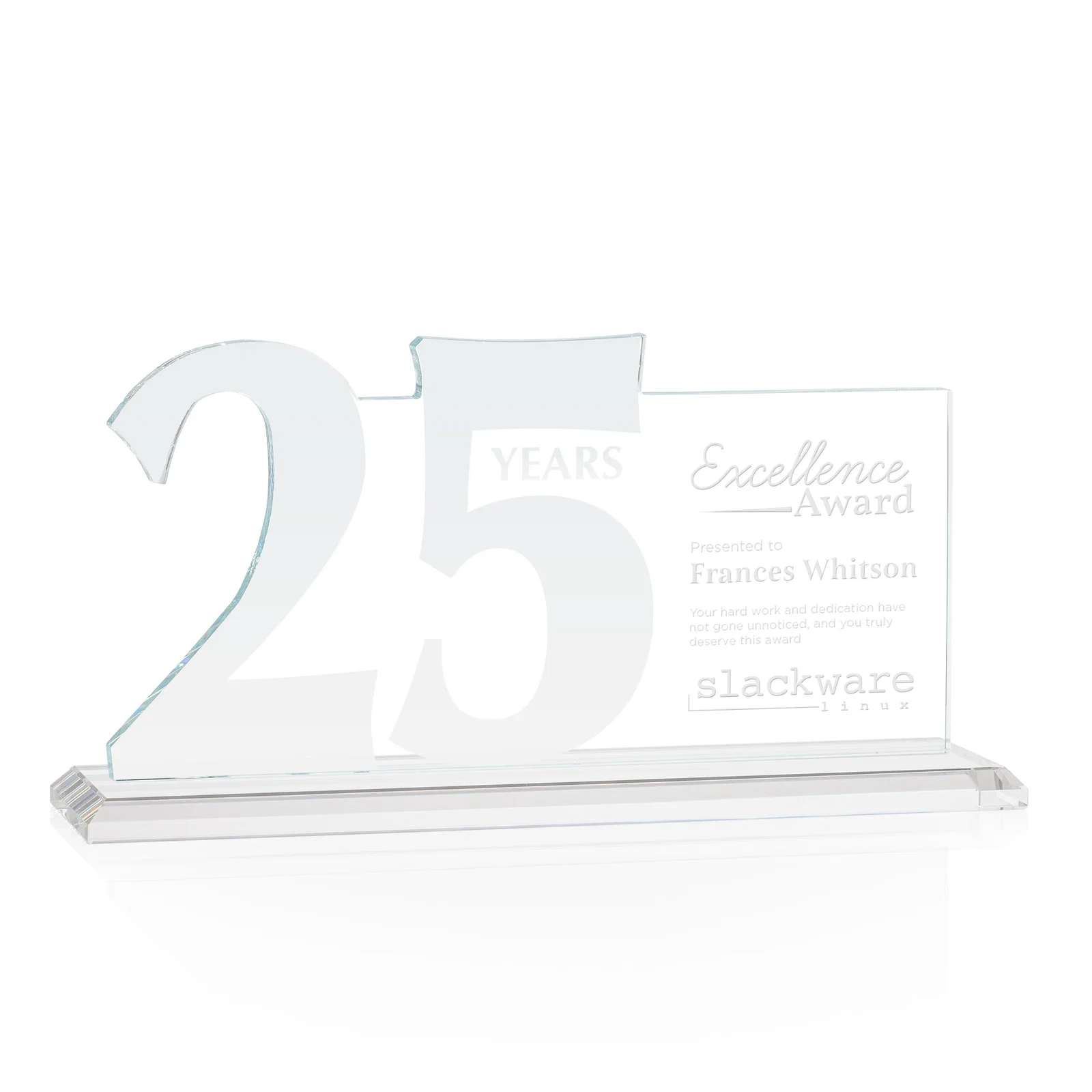 Branded Starfire Crystal Years of Service Award with a Sculpted Number, awards for company anniversary events