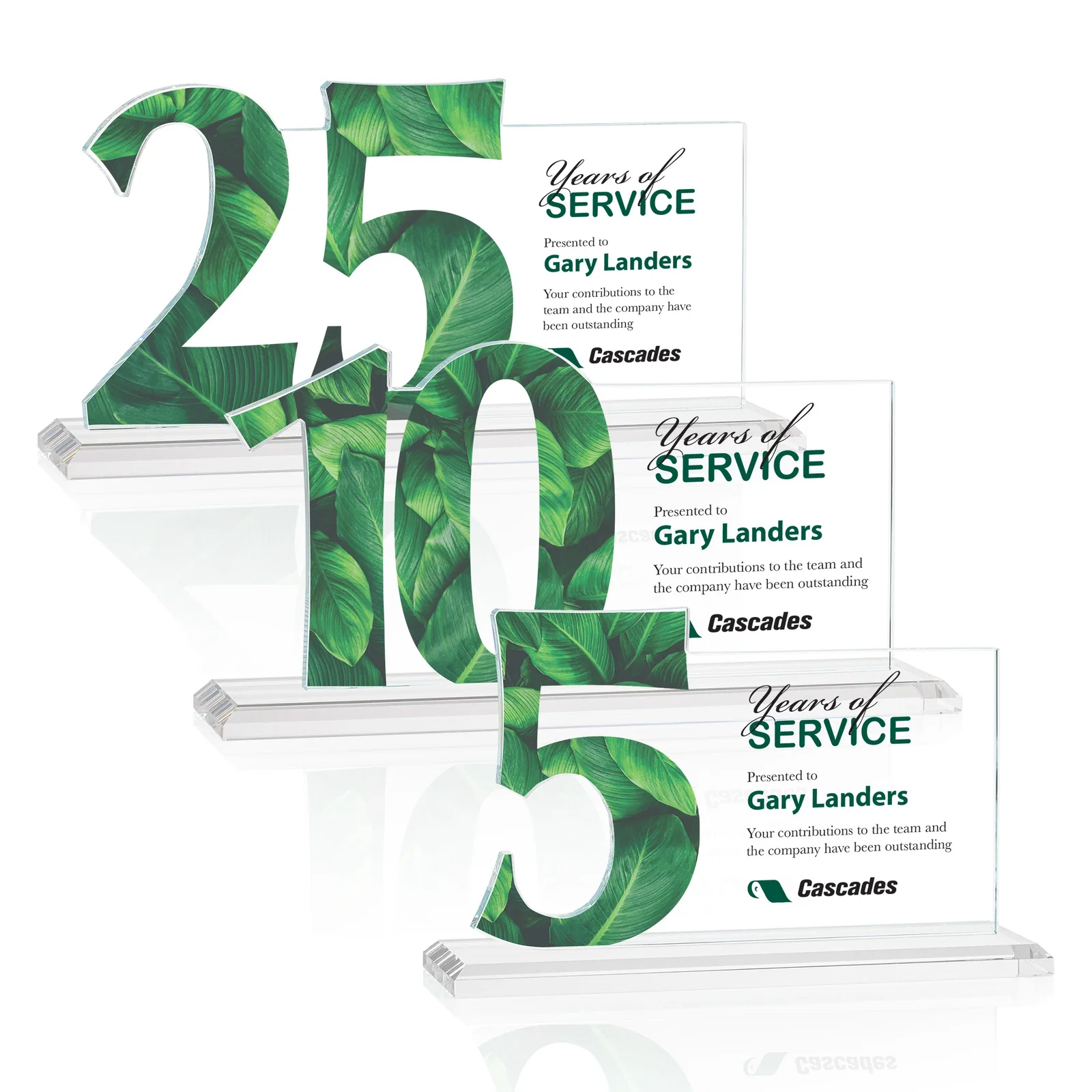 Custom printed Starfire Crystal Years of Service Award with a Sculpted Number, awards for employee recognition