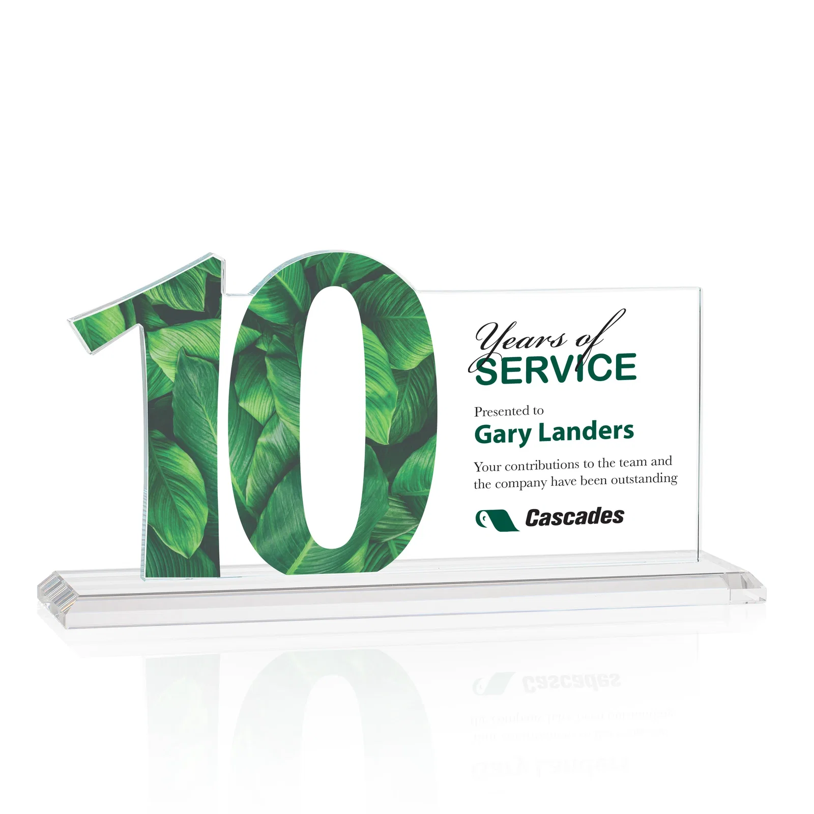 Custom printed Starfire Crystal Years of Service Award with a Sculpted Number, awards for service anniversary gifts
