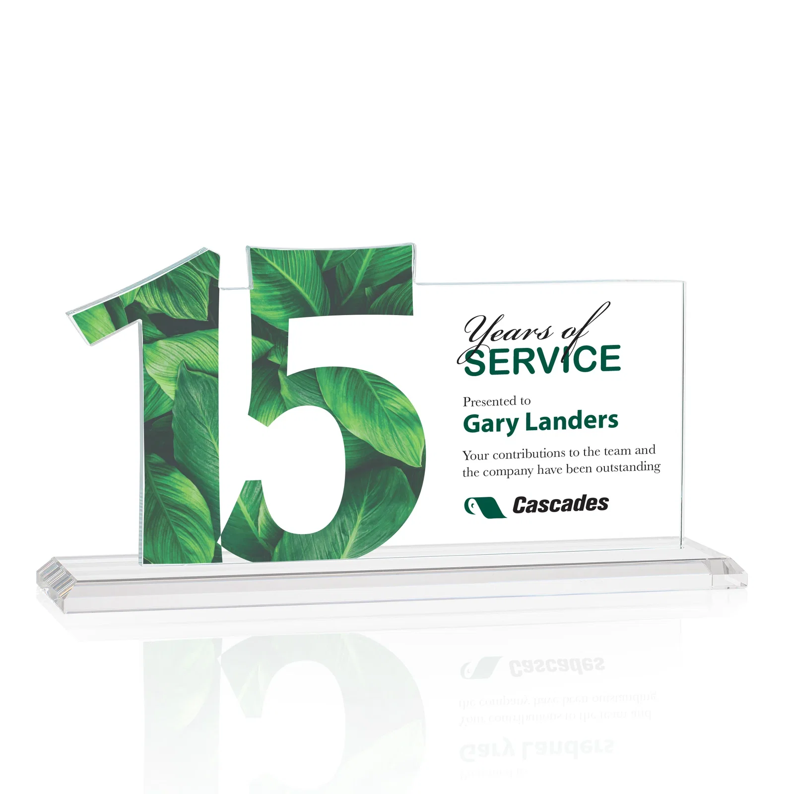 Custom printed Starfire Crystal Years of Service Award with a Sculpted Number, awards for sales achievement awards