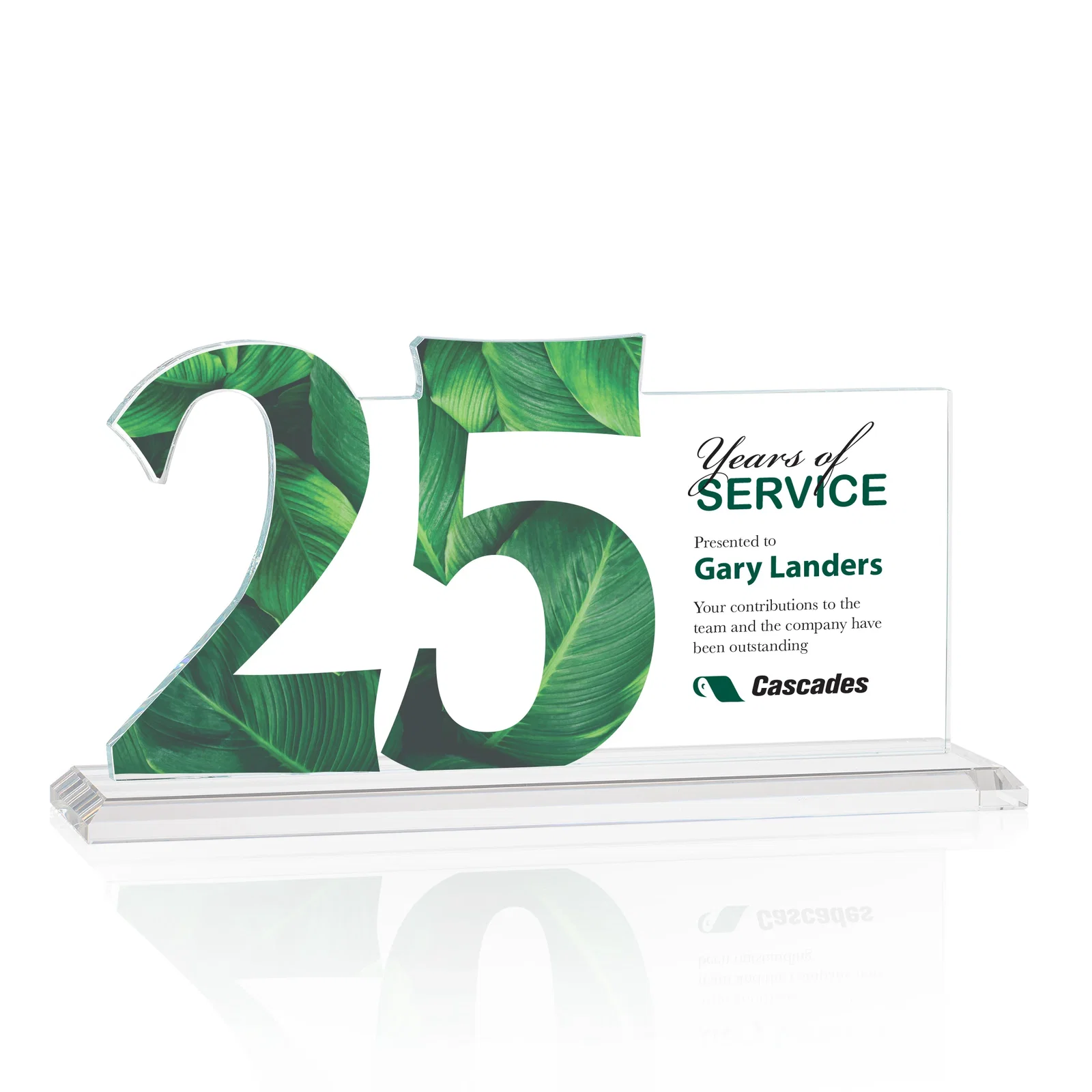 Custom printed Starfire Crystal Years of Service Award with a Sculpted Number, awards for team milestone celebrations