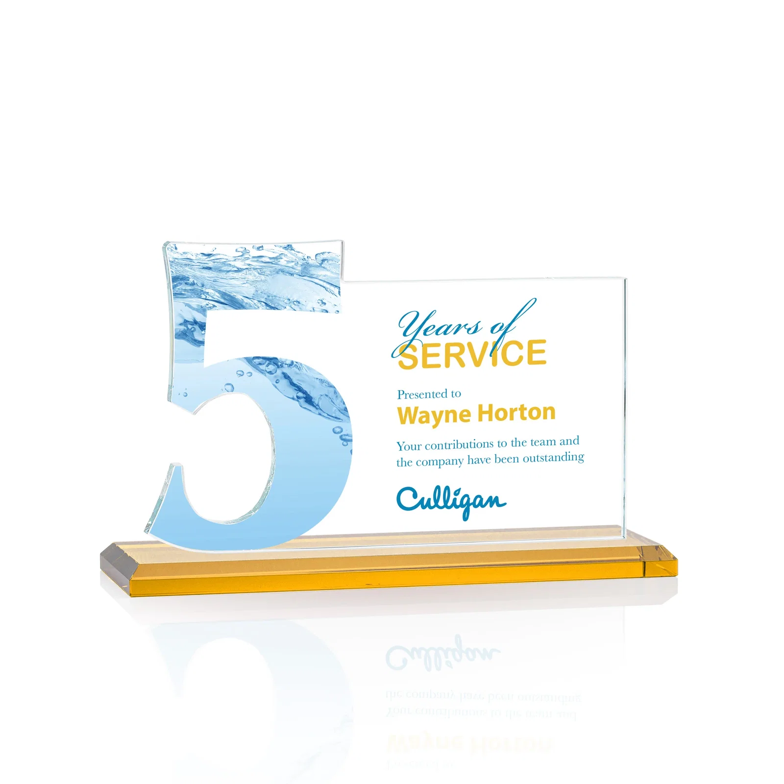 Custom printed Starfire Crystal Years of Service Award with a Sculpted Number, awards for safety achievement programs