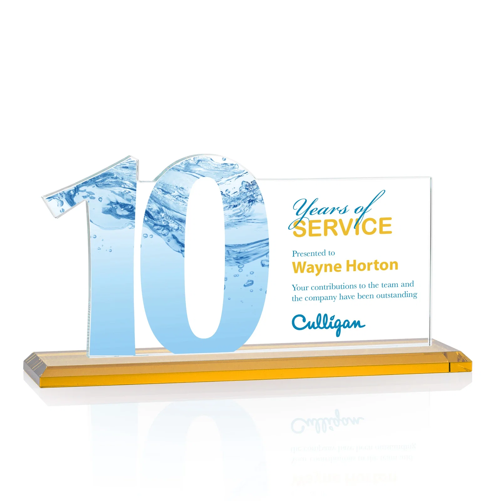 Custom printed Starfire Crystal Years of Service Award with a Sculpted Number, awards for volunteer appreciation