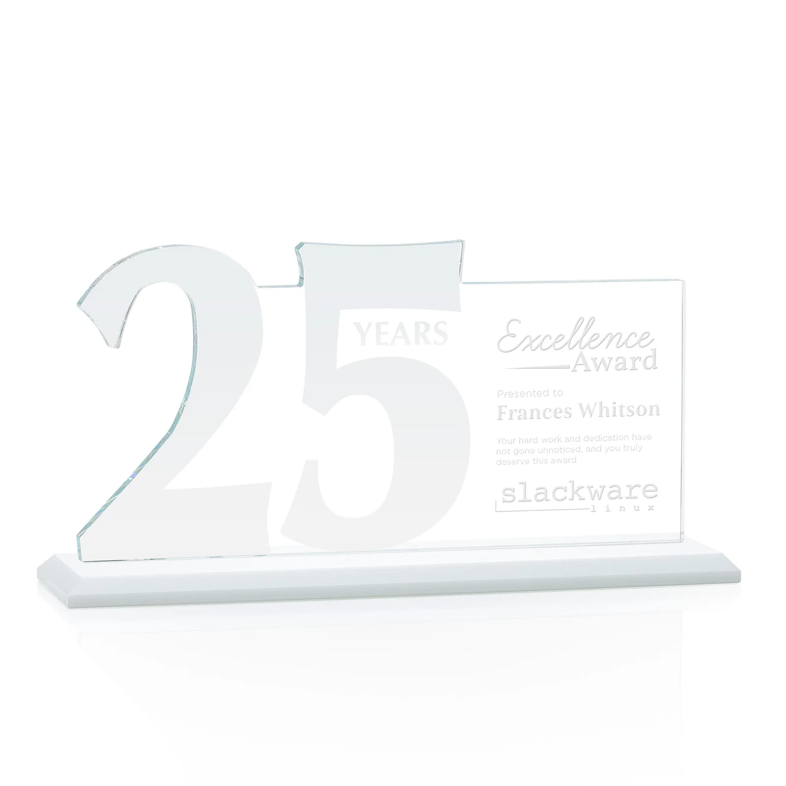 Custom Starfire Crystal Years of Service Award with a Sculpted Number, awards for team milestone celebrations