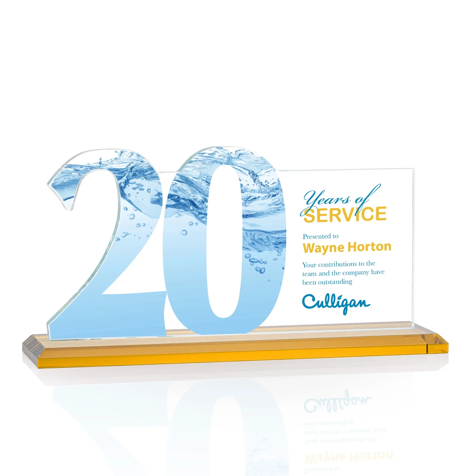 Custom printed Starfire Crystal Years of Service Award with a Sculpted Number, awards for company anniversary events