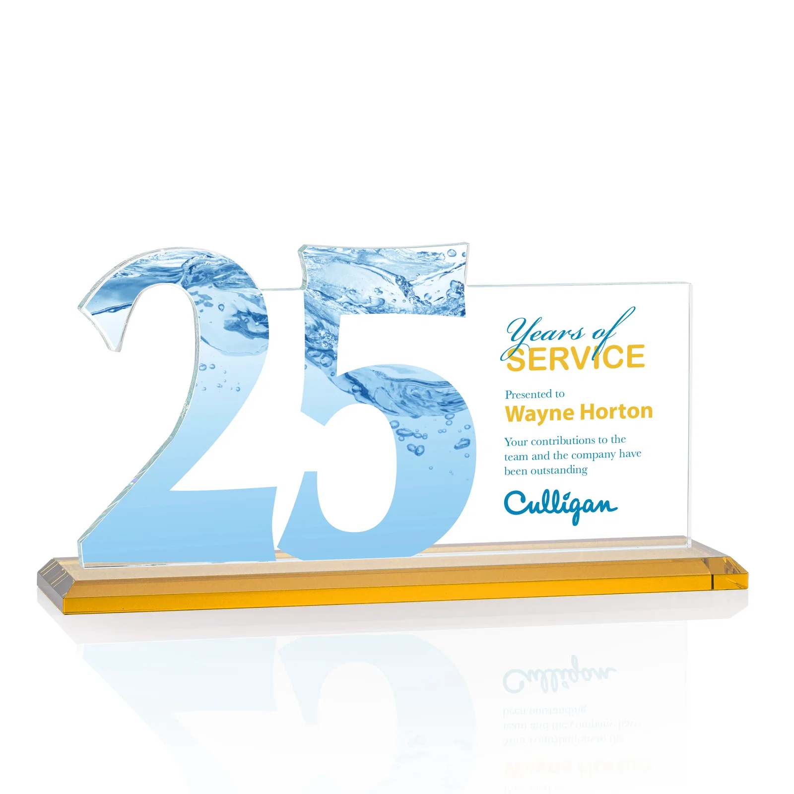 Customized Starfire Crystal Years of Service Award with a Sculpted Number, awards for employee recognition
