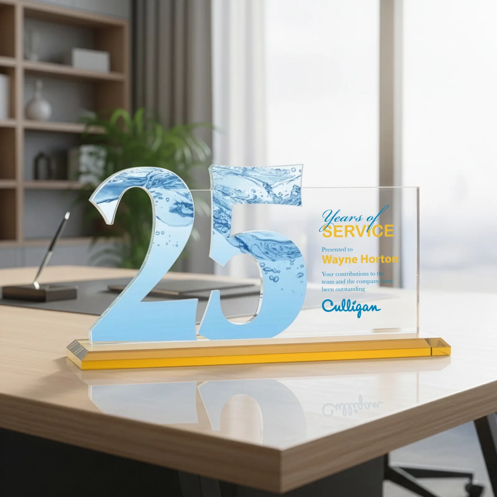 Customized Starfire Crystal Years of Service Award with a Sculpted Number, awards for corporate award ceremonies