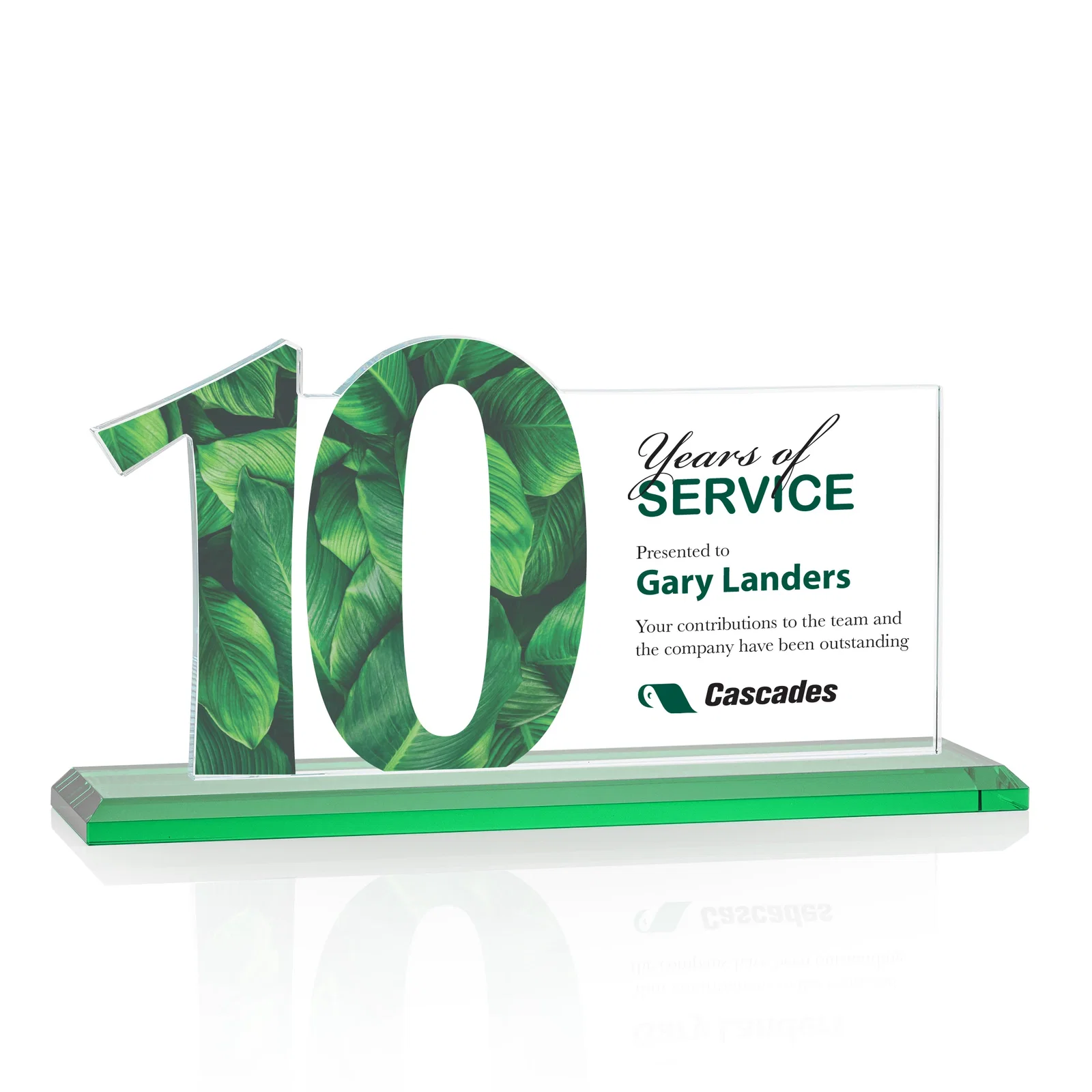 Customized Starfire Crystal Years of Service Award with a Sculpted Number, awards for retirement presentations
